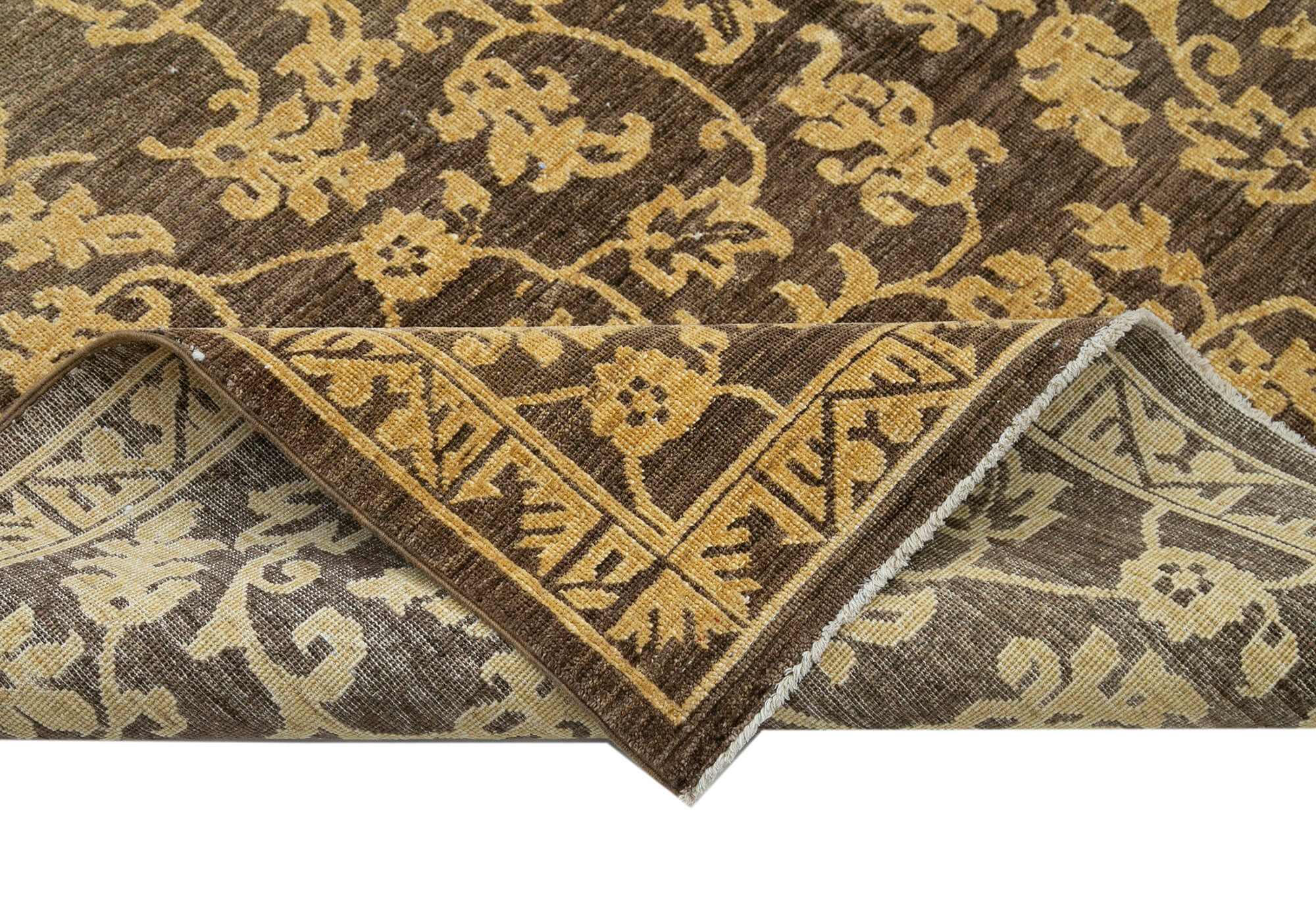 Handmade Wool Area Rug – Classic Brown Turkish Hand Knotted Rug 6'1''x8'8''