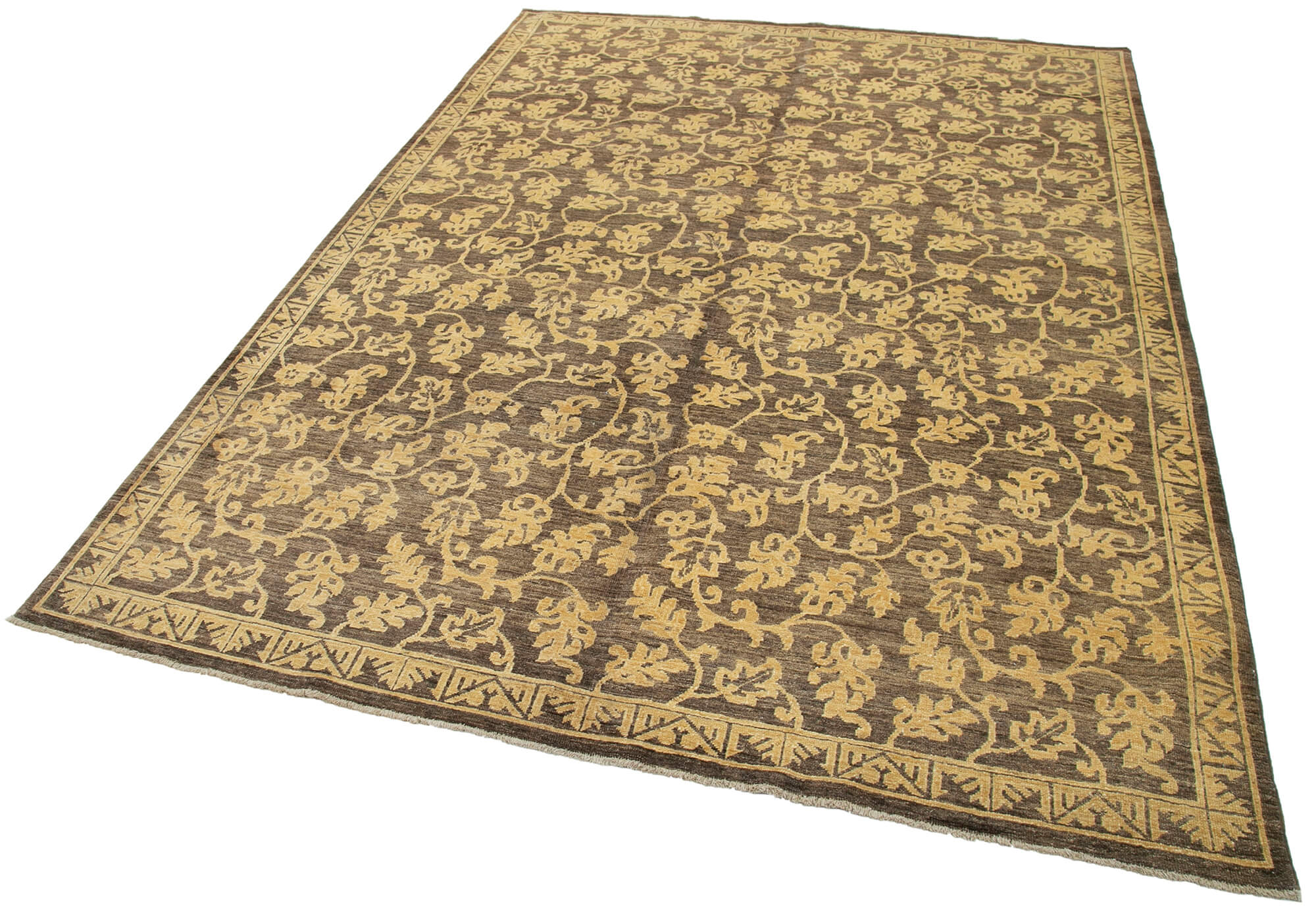 Handmade Wool Area Rug – Tebriz Brown Classic Cotton Wool Rug 6'x8'9''