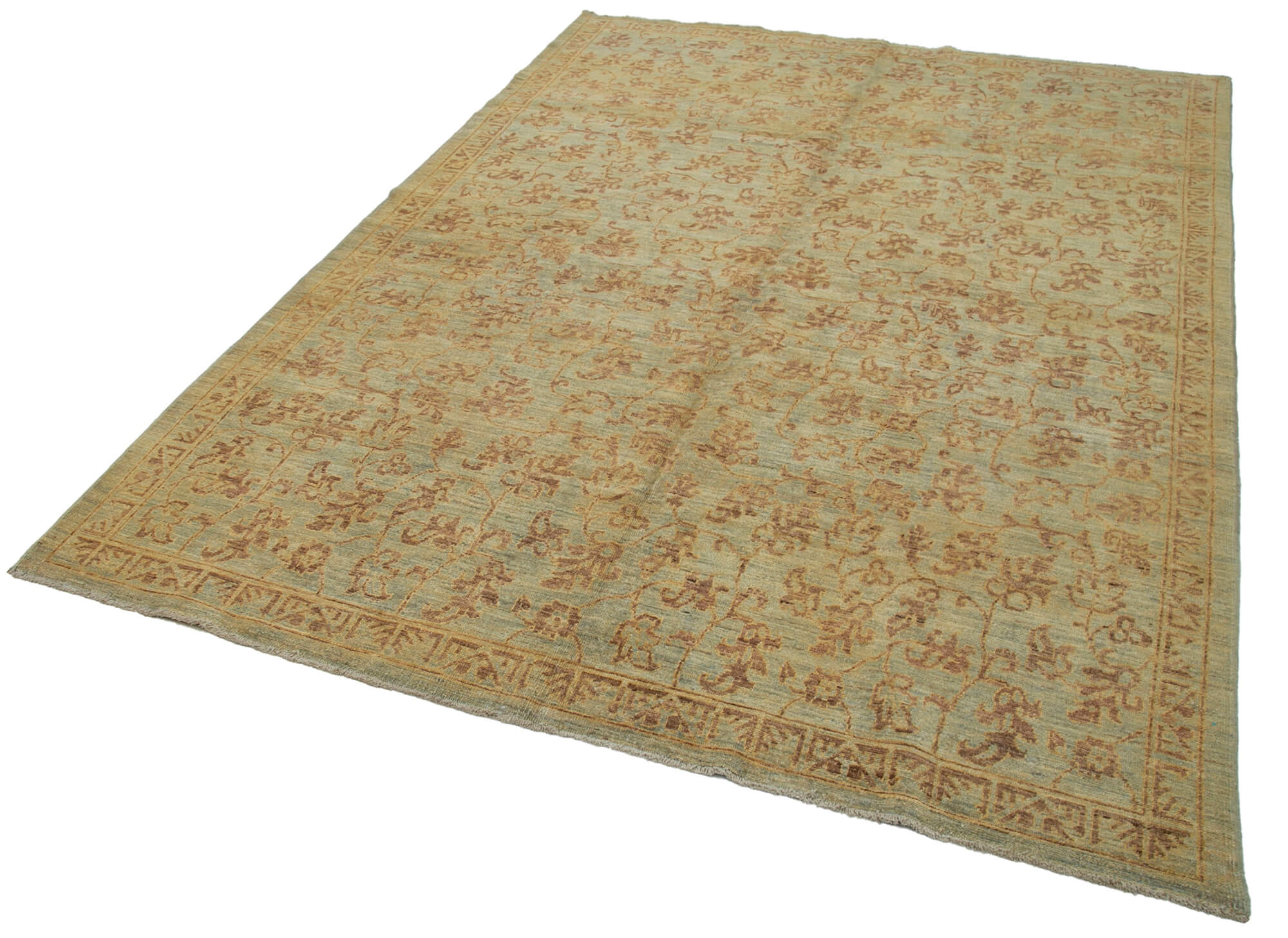 Handmade Wool Area Rug - Tebriz Brown Classic Cotton Wool Rug 6'3''x8'6''