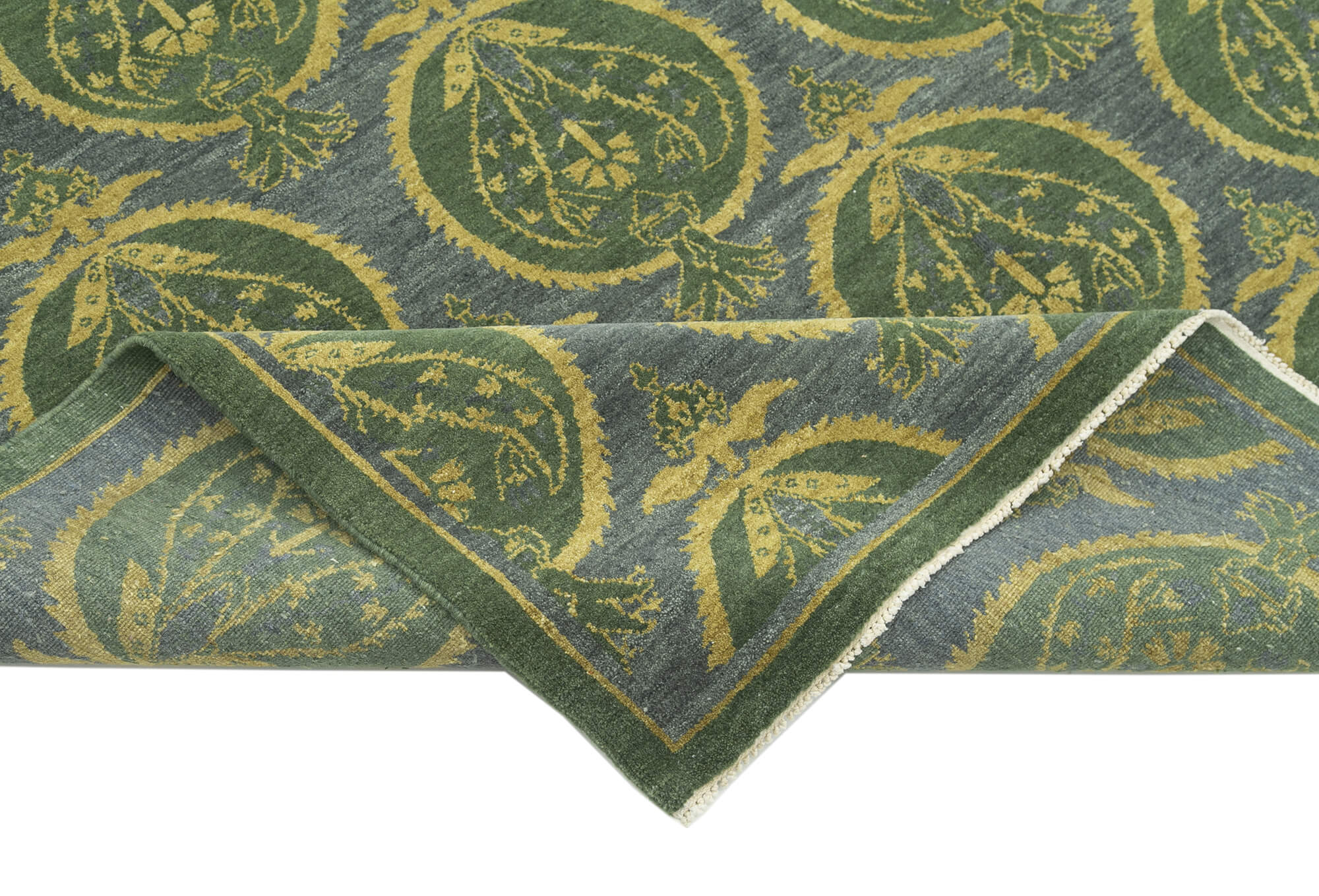 Handmade Area Rug - Tebriz Green Classic Wool Cotton Rug 5'11''x8'0''