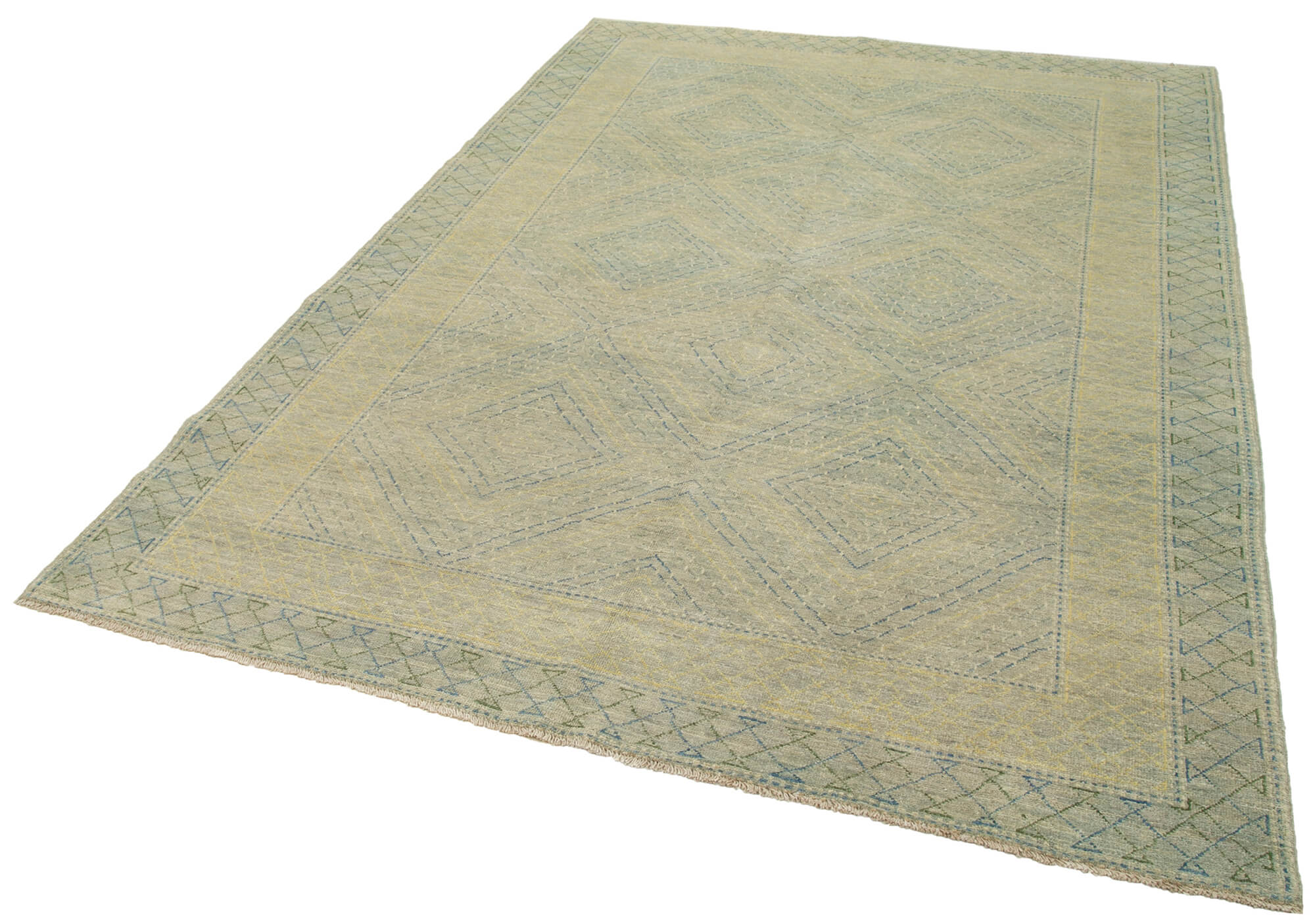 Handmade Wool Area Rug – Tebriz Classic Blue Cotton Wool Carpet 6'2''x8'10''