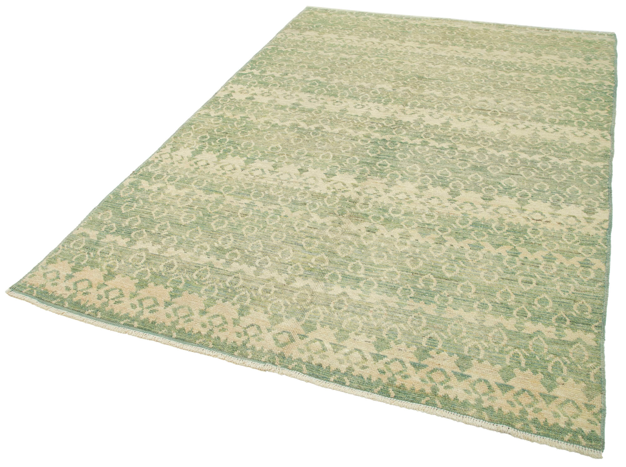 Handmade Wool Area Rug – Classic Green Cotton Wool Rug, Durable Turkish Vintage Carpet