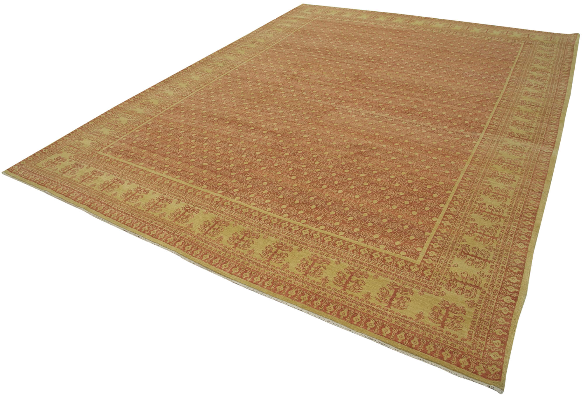Handmade Wool Area Rug – Tebriz Classic Red 8'10'' x 11'11'' Cotton Wool Blend