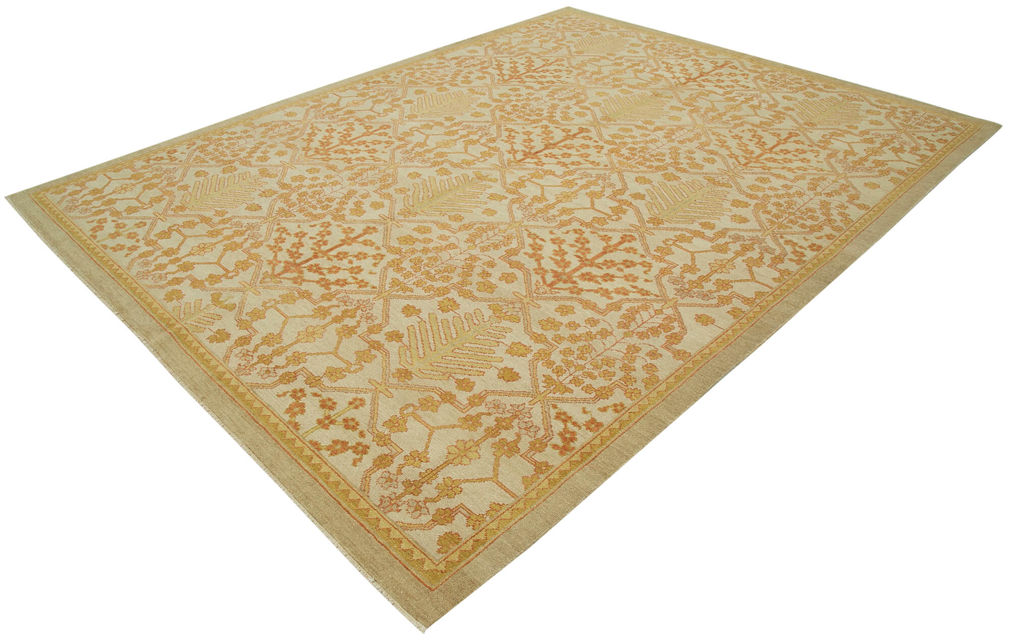 Handmade Wool Area Rug – Classic Beige Turkish Woven Rug, Durable Cotton Wool