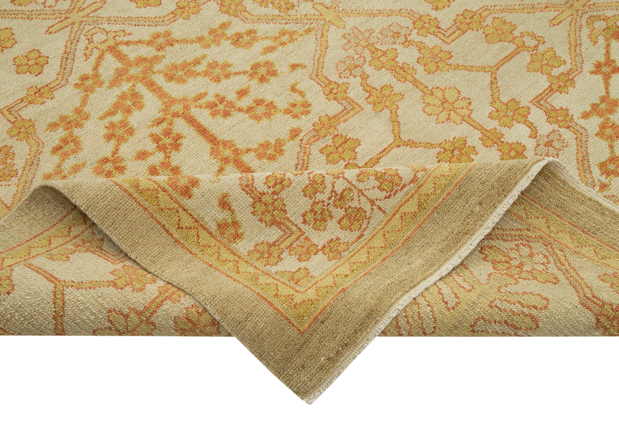 Handmade Wool Area Rug – Classic Beige Turkish Woven Rug, Durable Cotton Wool