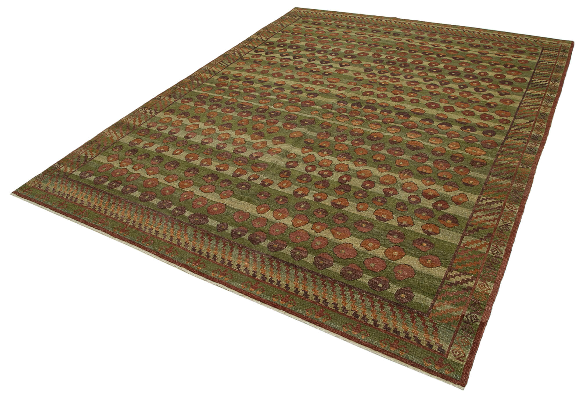 Handmade Wool Area Rug - Tebriz Red Classic Cotton Rug 8'x10'1'' Vintage Turkish Carpet