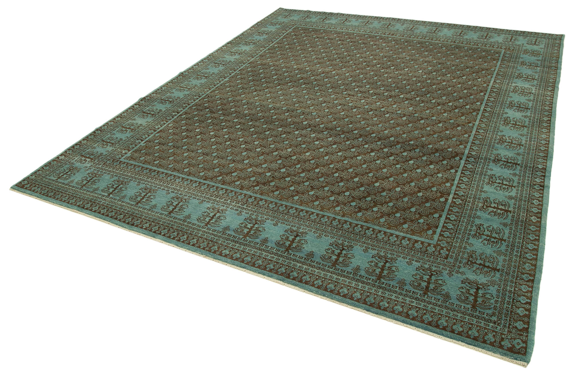 Handmade Area Rug – Tebriz Turquoise Classic Wool Cotton Carpet 7'10''x9'10''