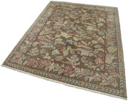 Handmade Wool Area Rug – Tebriz Classic Brown Cotton Wool Rug 5'x7' Soft Texture