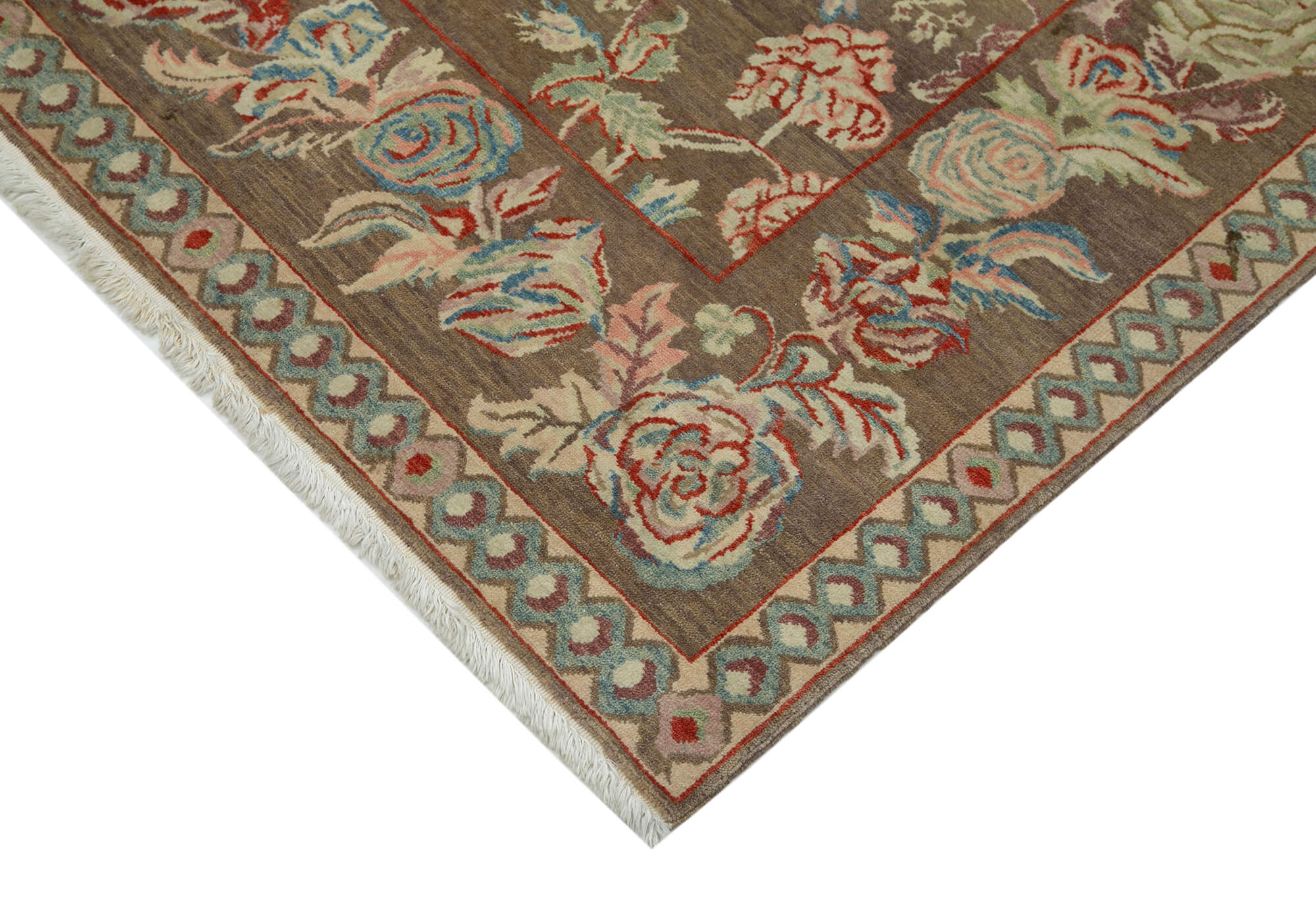 Handmade Wool Area Rug – Tebriz Classic Brown Cotton Wool Rug 5'x7' Soft Texture
