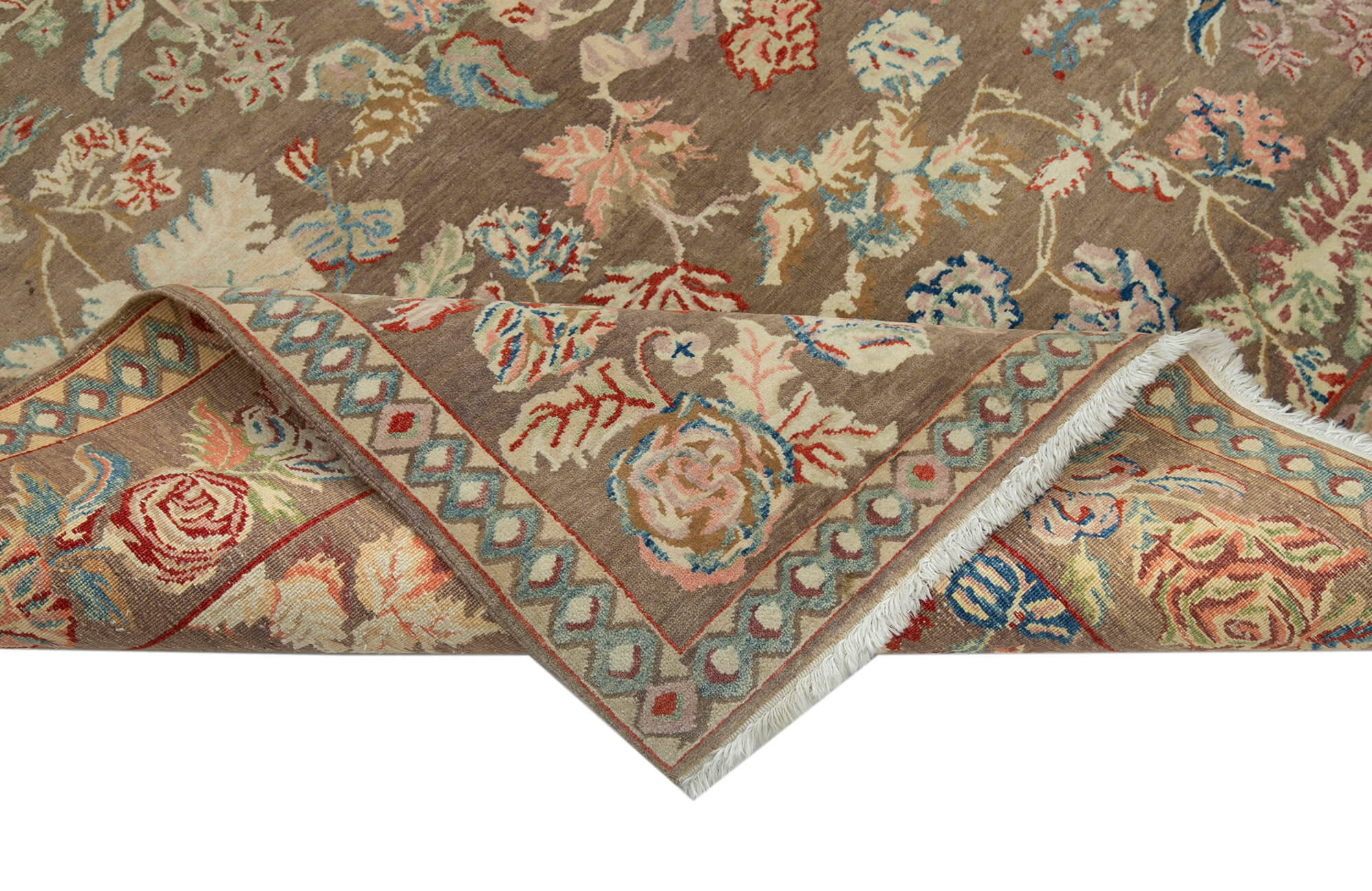 Handmade Wool Area Rug – Tebriz Classic Brown Cotton Wool Rug 5'x7' Soft Texture