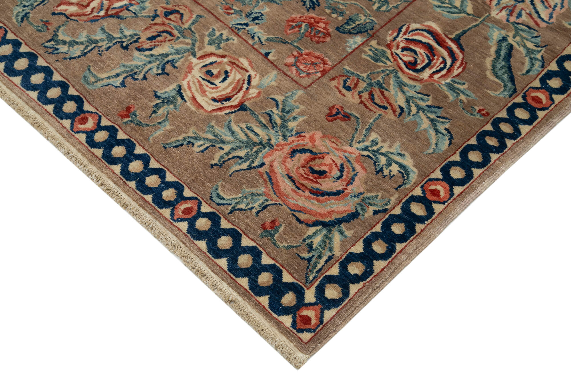 Handmade Wool Area Rug - Tebriz Classic Brown Turkish Vintage Rug 6'9''x8'4''