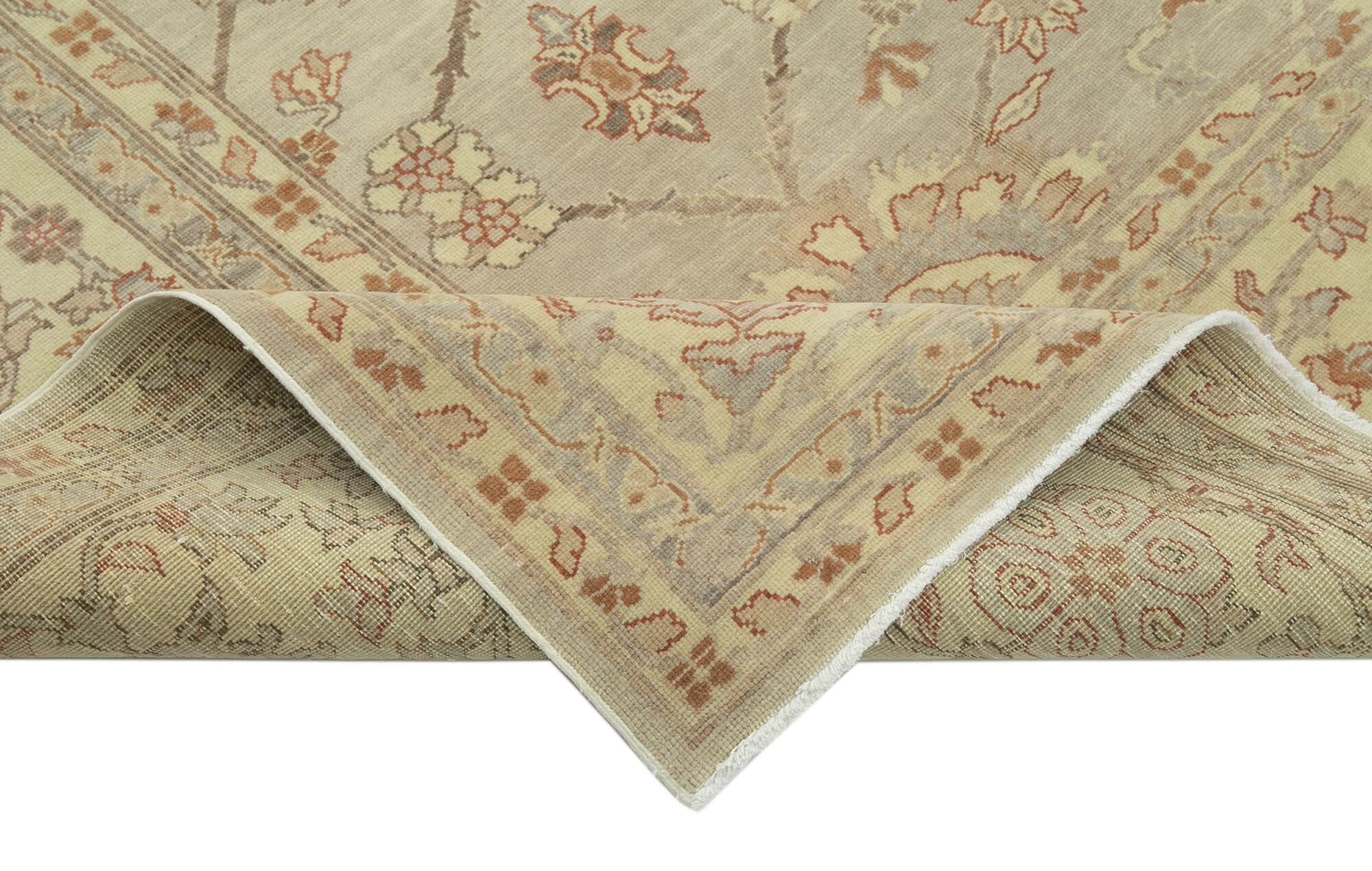 Handmade Area Rug – Classic Beige Turkish Hand Knotted Cotton Wool Carpet 9'9''x12'8''