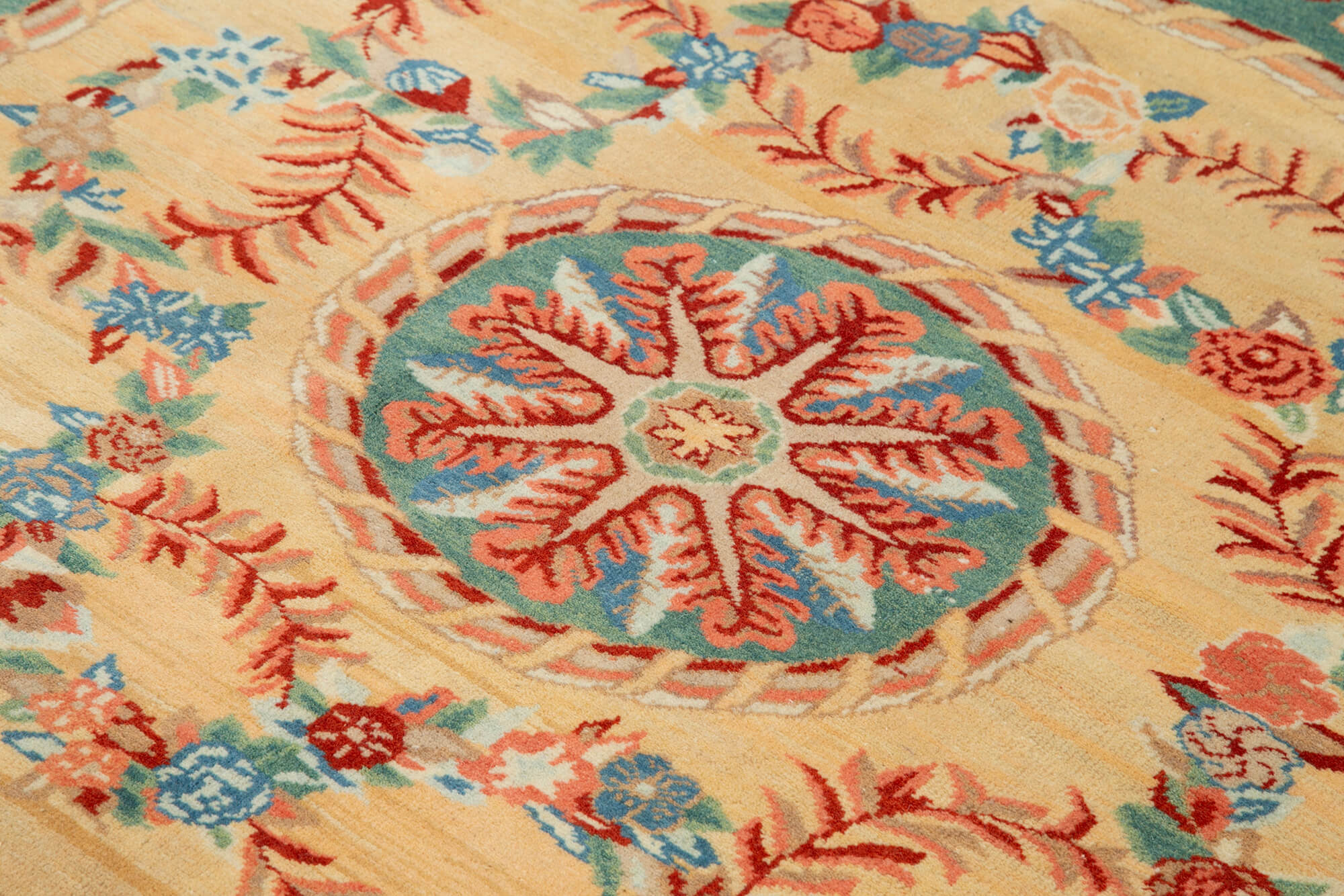 Handmade Wool Area Rug – Tebriz Turquoise Classic Cotton Rug 6'11''x6'7''