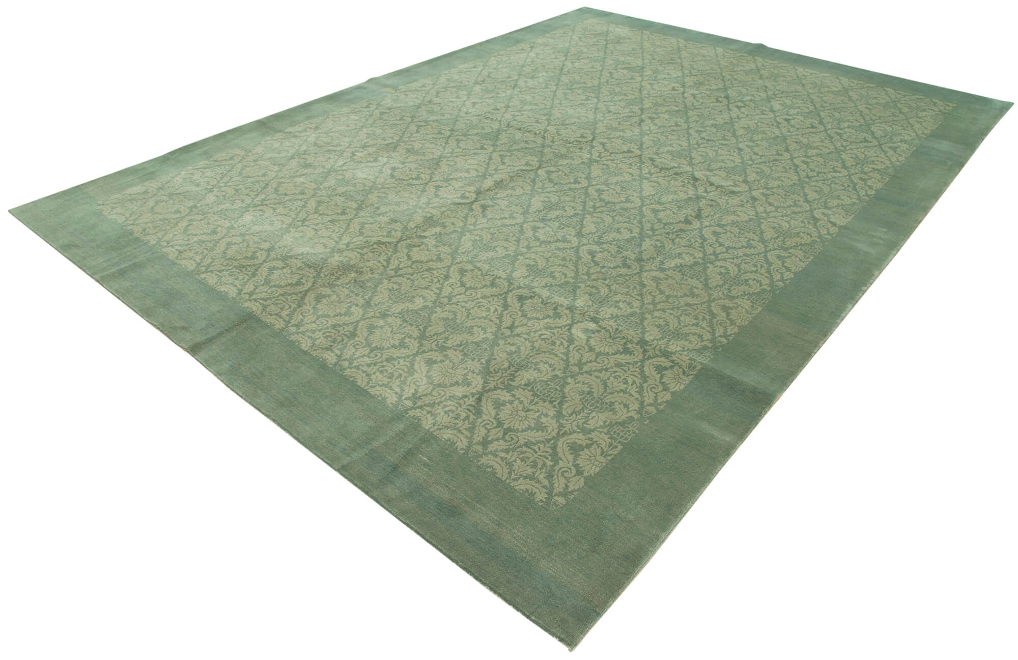 Handmade Area Rug – Tebriz Classic Turquoise Cotton Wool Vintage Carpet 8'6''x11'10''
