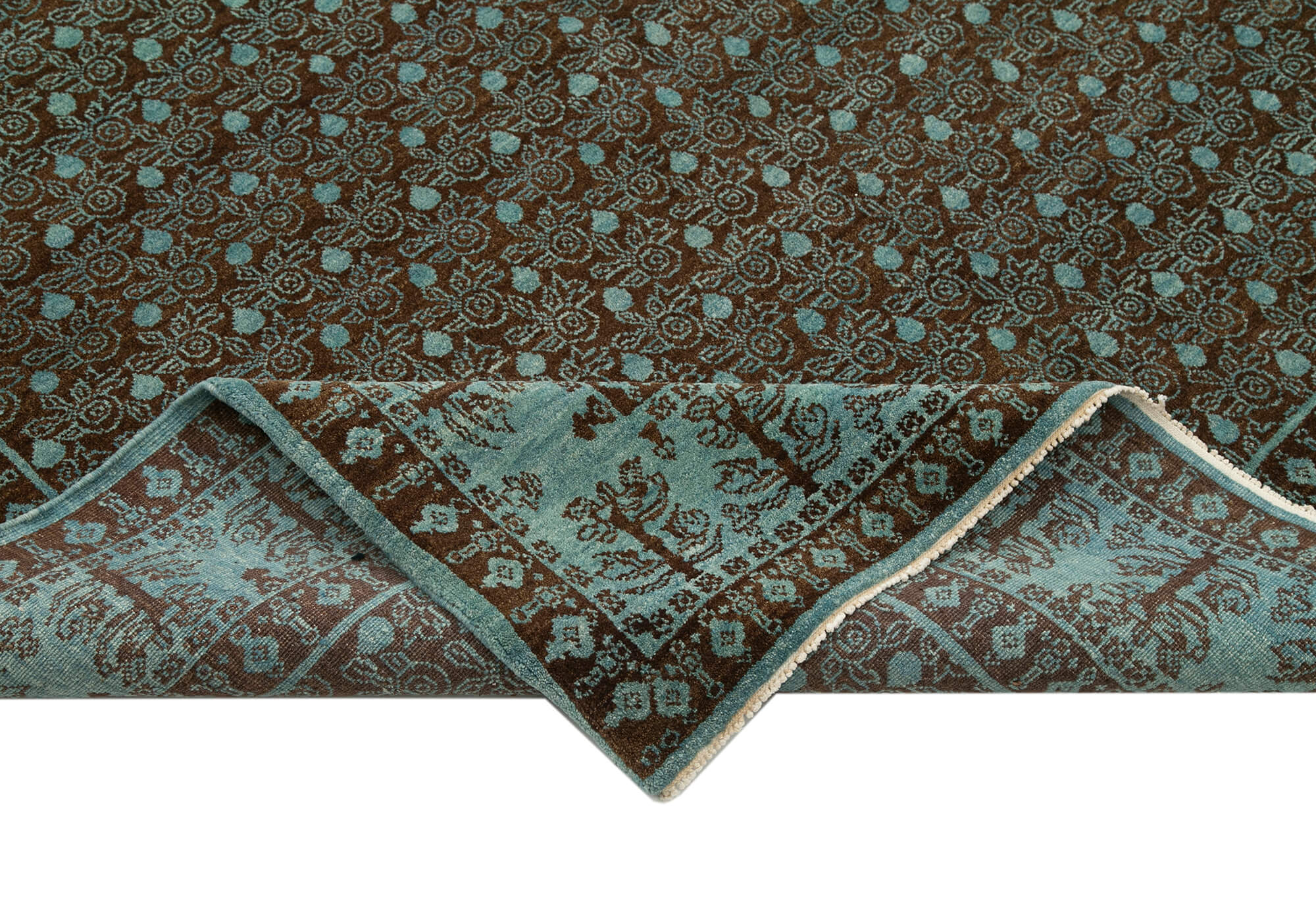 Handmade Area Rug - Tebriz Turquoise Vintage Hand Knotted Wool Carpet 5'11''x8'11''