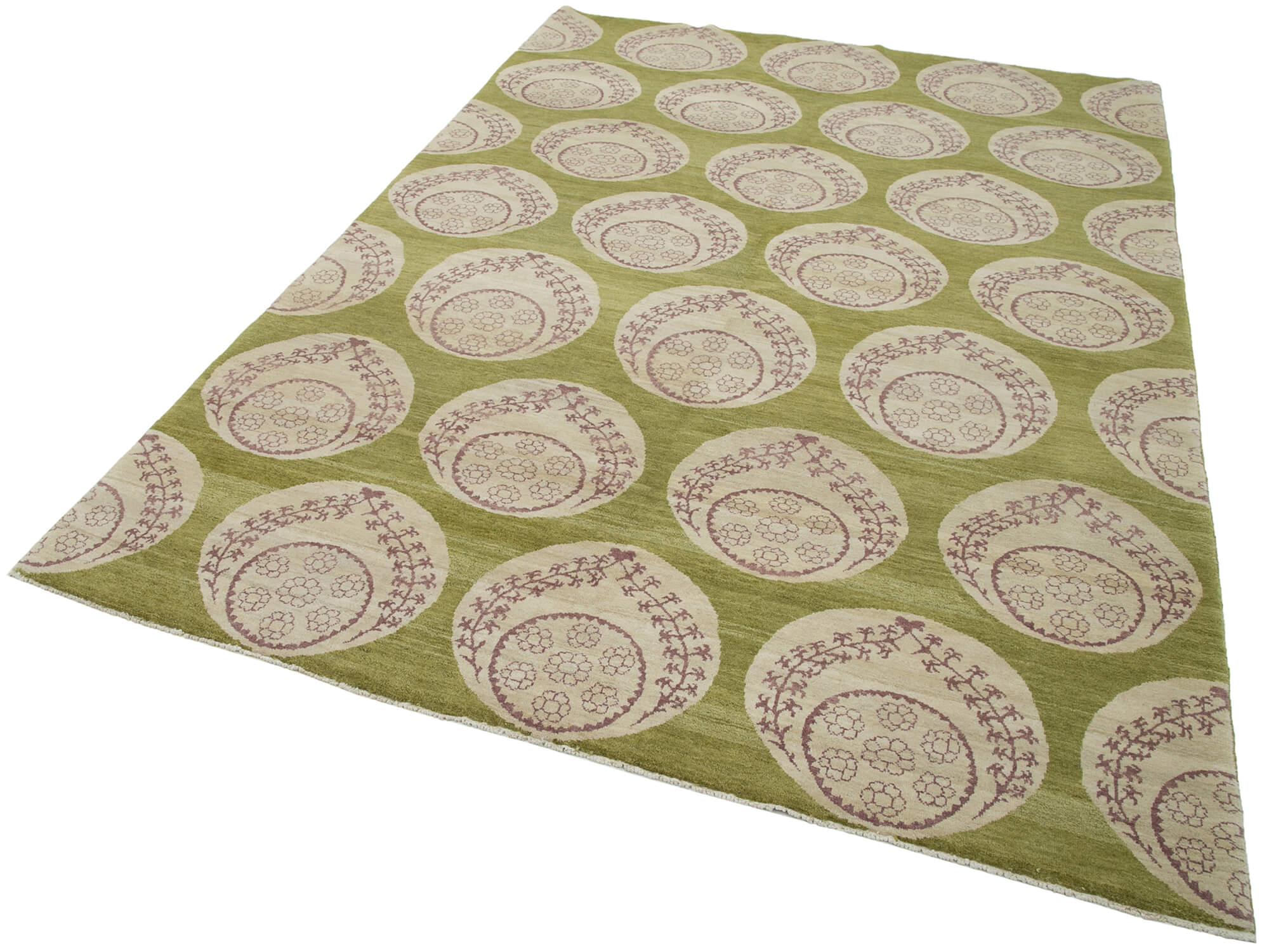 Handmade Wool Area Rug – Classic Green Vintage Wool Rug, Durable Cotton Carpet