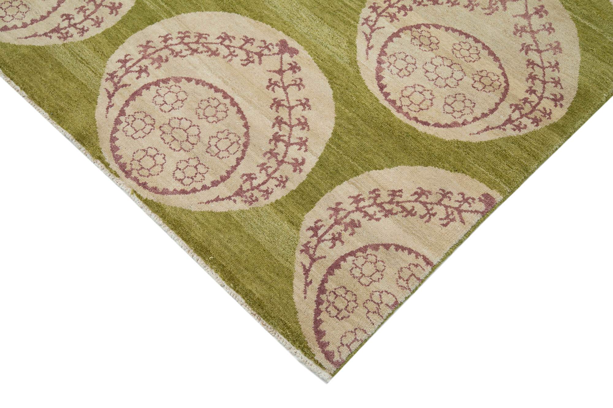 Handmade Wool Area Rug – Classic Green Vintage Wool Rug, Durable Cotton Carpet