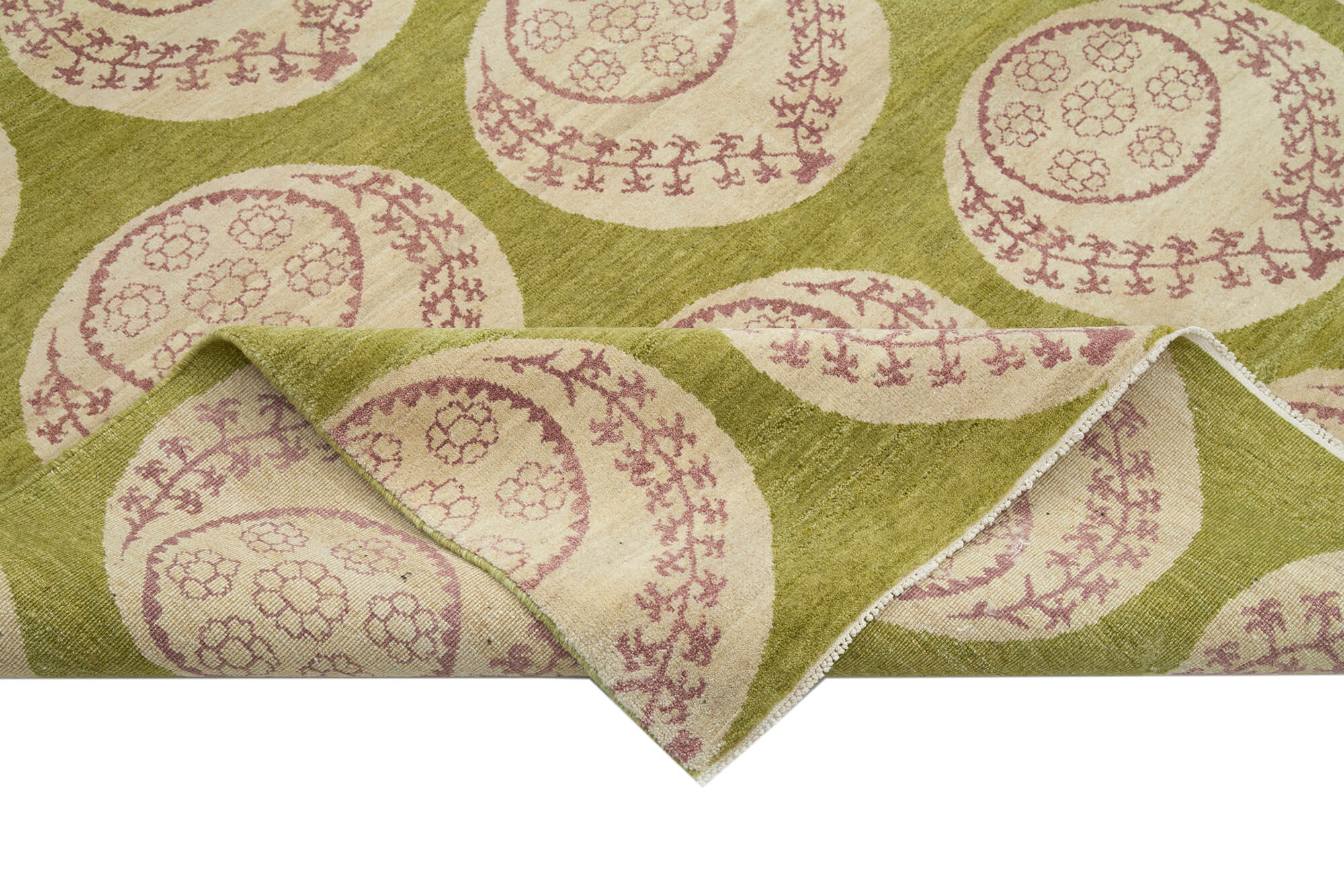 Handmade Wool Area Rug – Classic Green Vintage Wool Rug, Durable Cotton Carpet