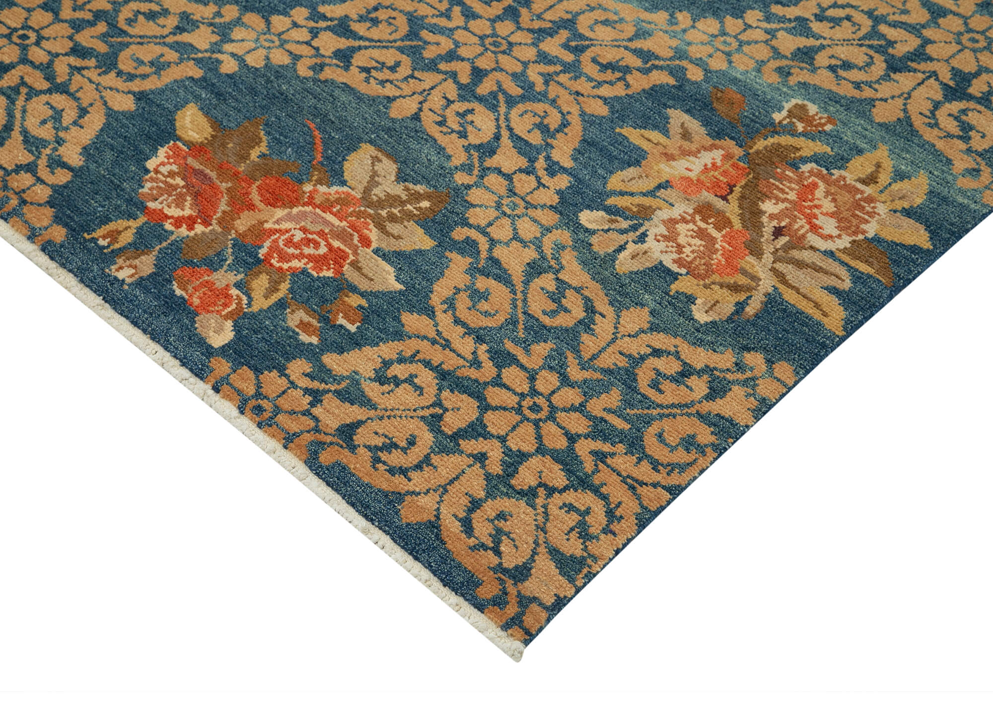 Handmade Wool Area Rug - Tebriz Blue Classic Cotton Wool Rug 8x10 Vintage