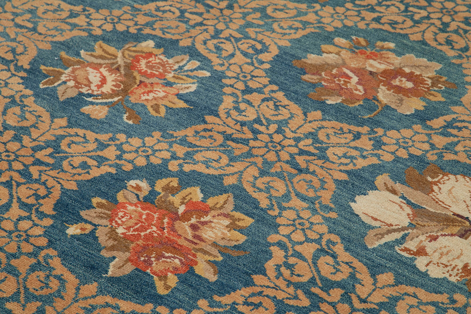 Handmade Wool Area Rug - Tebriz Blue Classic Cotton Wool Rug 8x10 Vintage