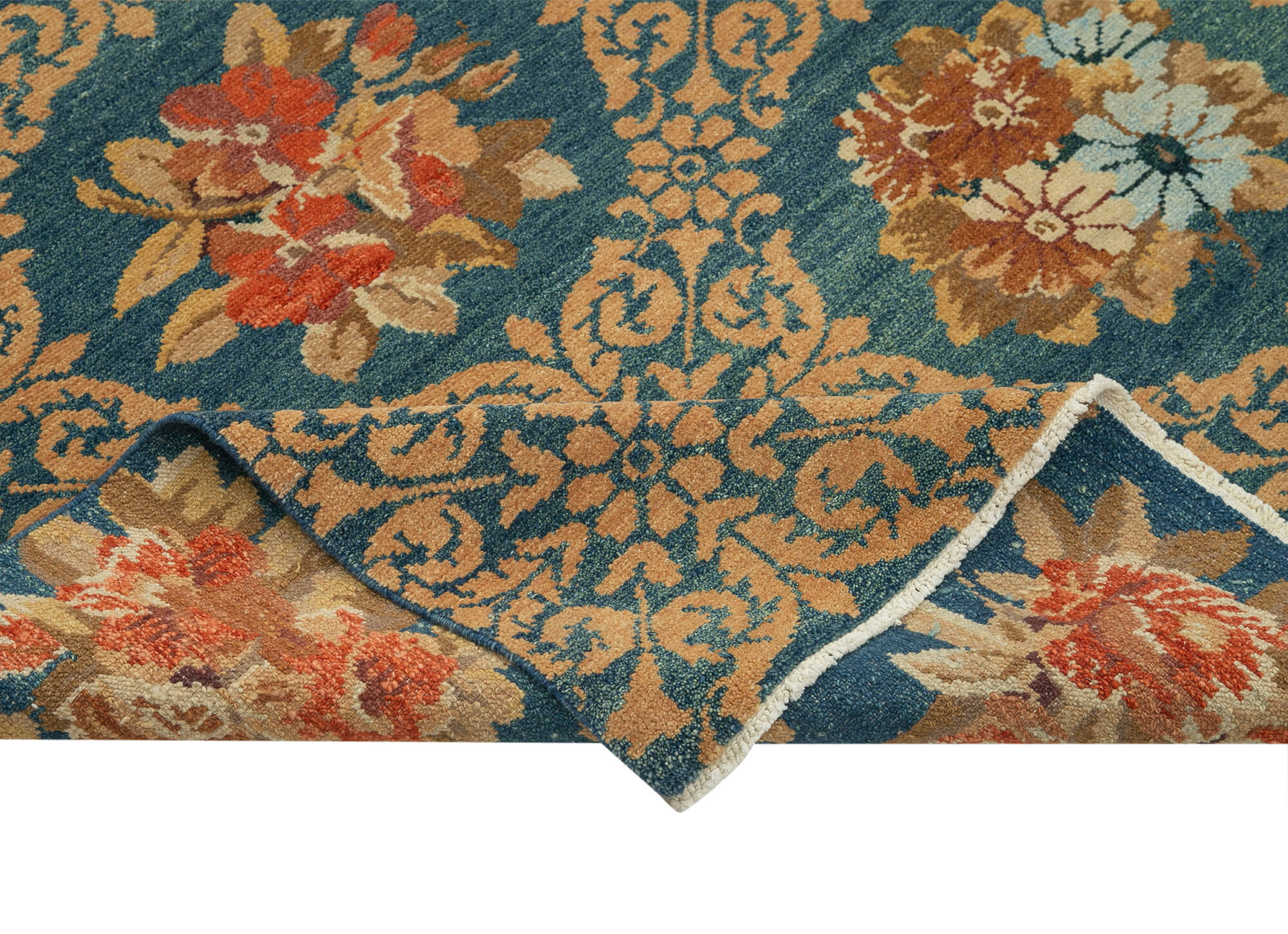 Handmade Wool Area Rug - Tebriz Blue Classic Cotton Wool Rug 8x10 Vintage