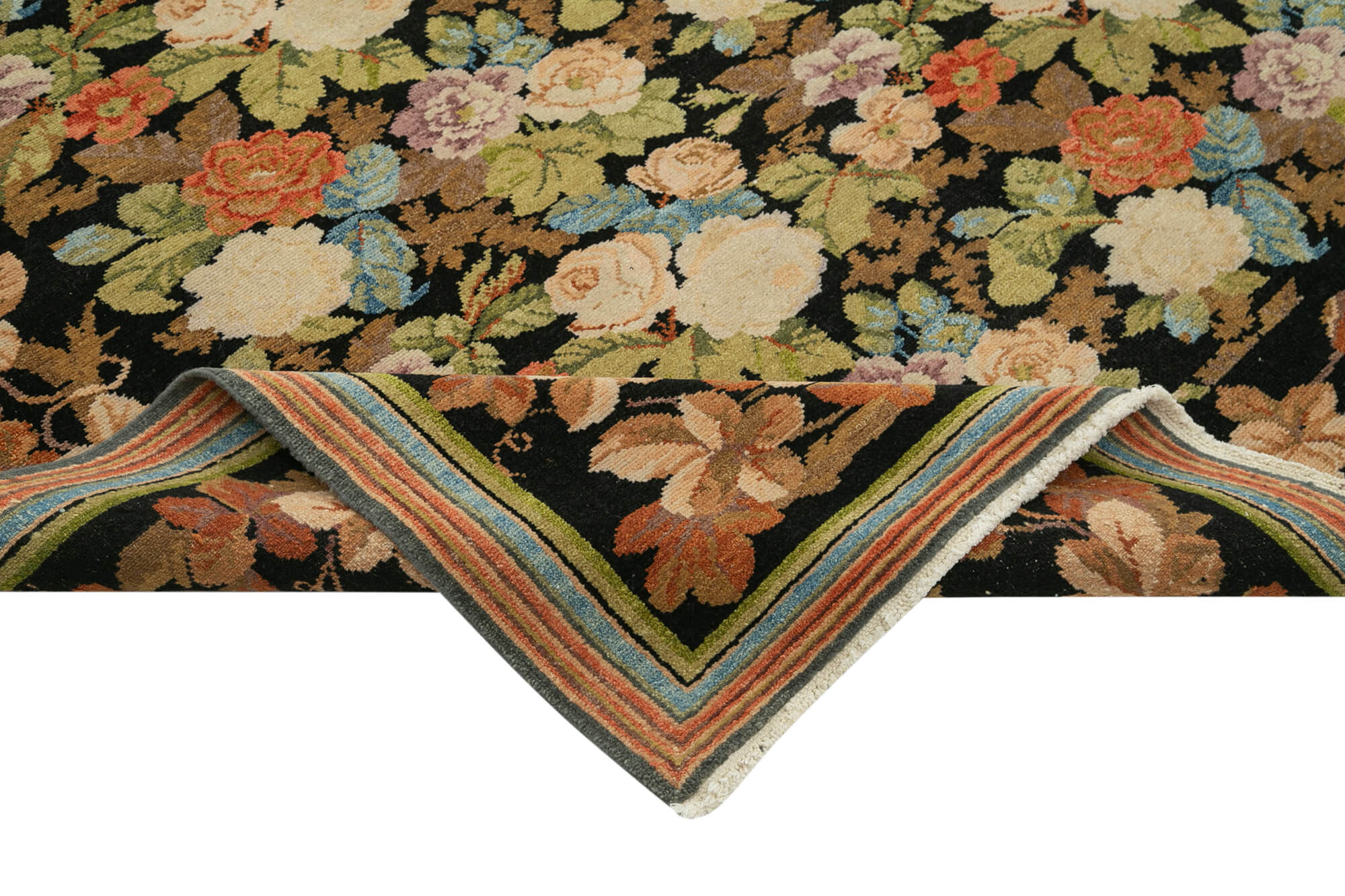 Handmade Wool Area Rug – Vintage Turkish Carpet 7x10 Wool Rug Black Classic Cotton