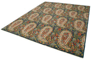 Handmade Area Rug - Tebriz Blue Classic Cotton Wool Vintage Carpet 7'11''x10'