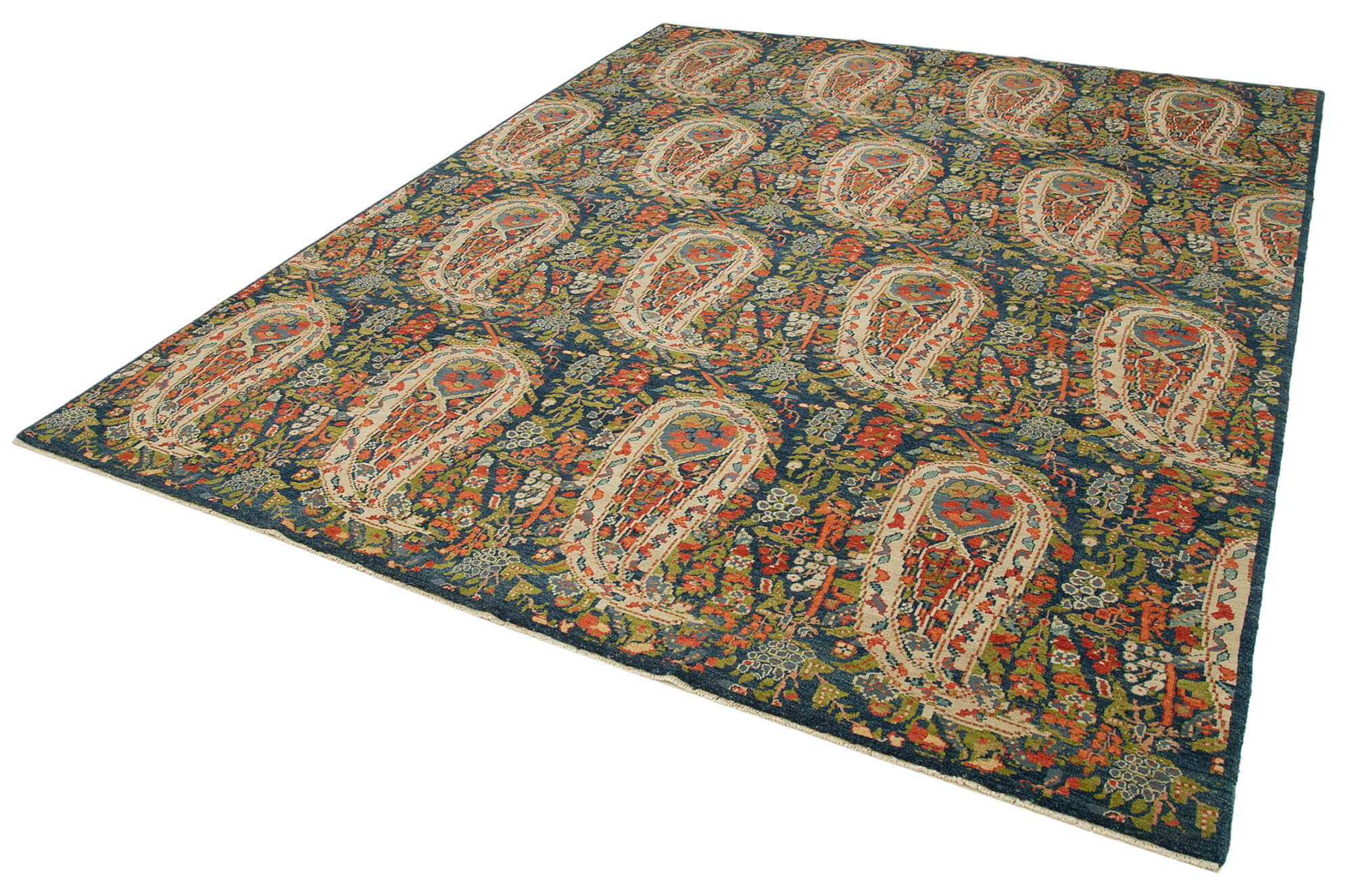 Handmade Area Rug - Tebriz Blue Classic Cotton Wool Vintage Carpet 7'11''x10'