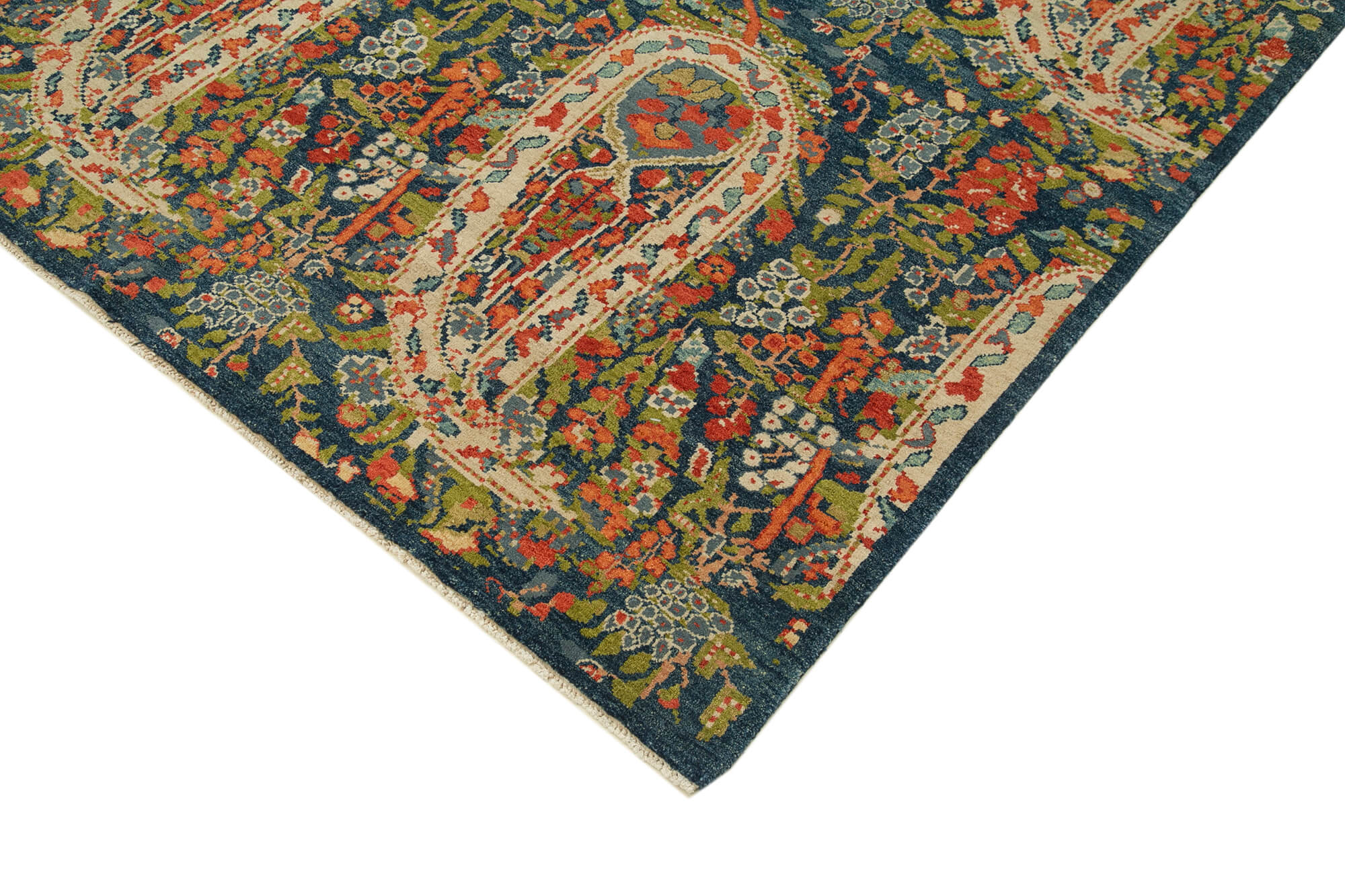 Handmade Area Rug - Tebriz Blue Classic Cotton Wool Vintage Carpet 7'11''x10'