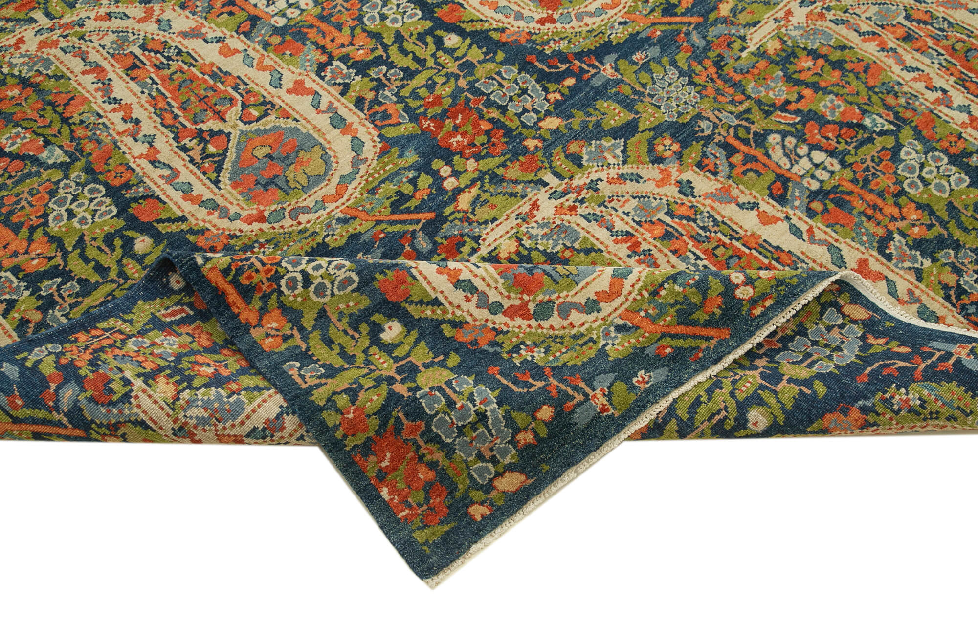 Handmade Area Rug - Tebriz Blue Classic Cotton Wool Vintage Carpet 7'11''x10'