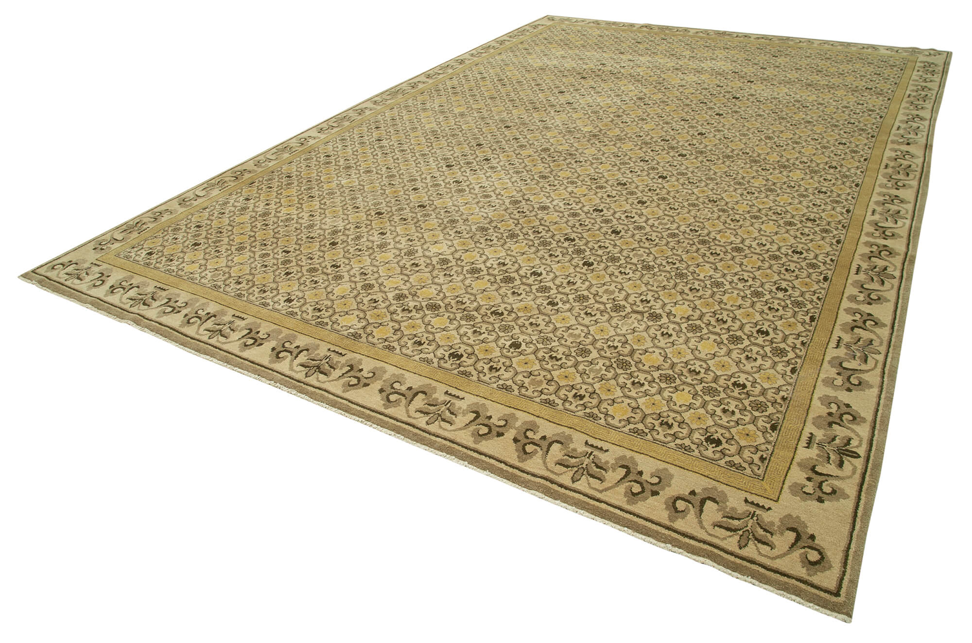 Handmade Wool Area Rug - Classic Beige Rug, Vintage Turkish Carpet 9'11''x15'4''