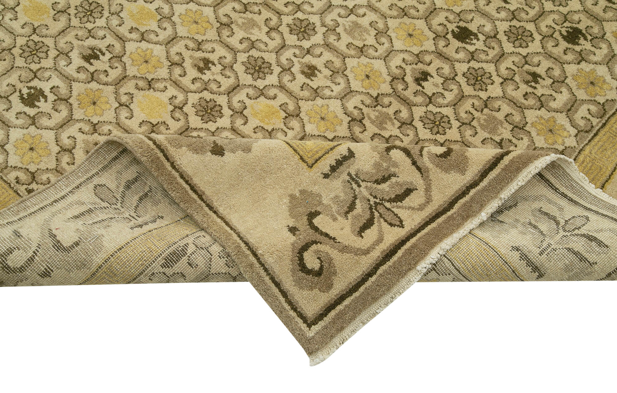 Handmade Wool Area Rug - Classic Beige Rug, Vintage Turkish Carpet 9'11''x15'4''