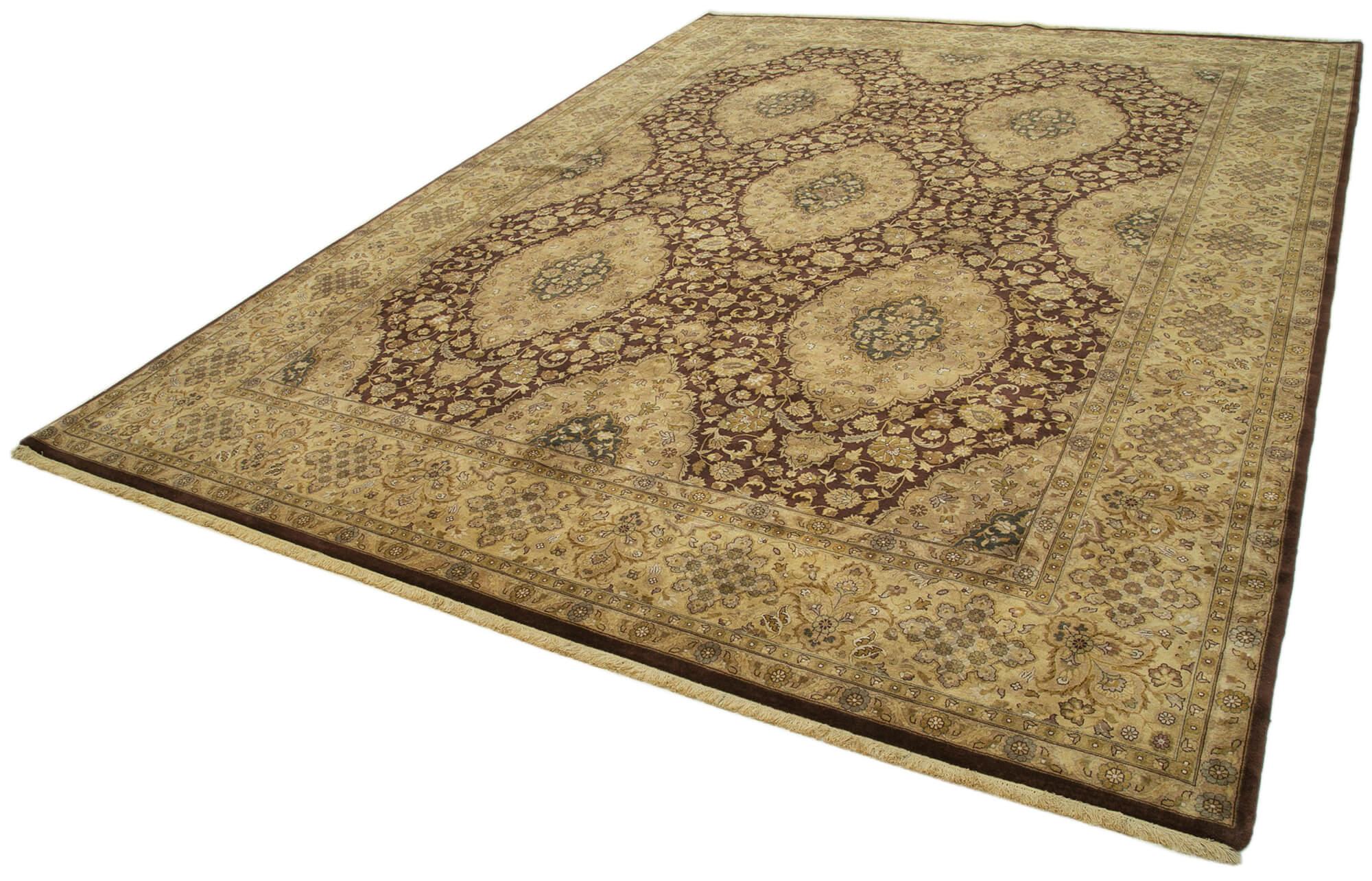 Handmade Wool Area Rug – Tebriz Brown Classic Cotton Wool Rug 9'2''x12'2''