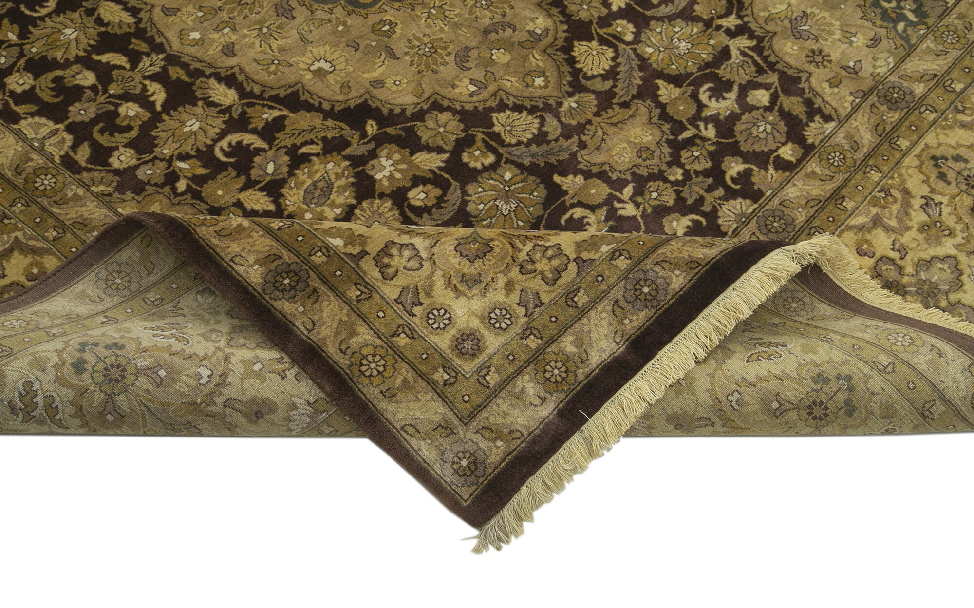 Handmade Wool Area Rug – Tebriz Brown Classic Cotton Wool Rug 9'2''x12'2''