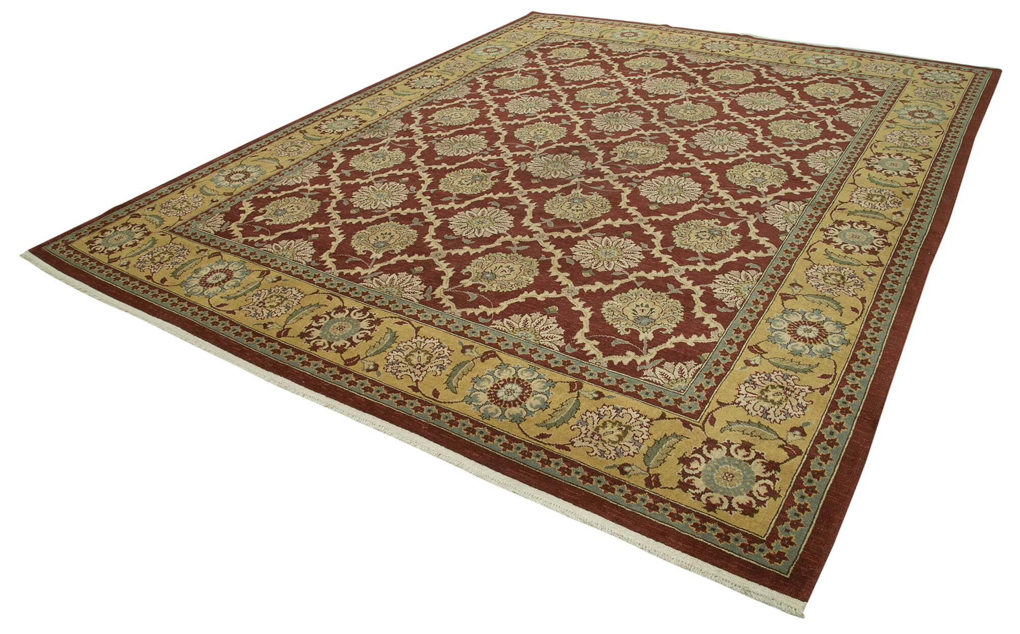 Handmade Wool Area Rug - Tebriz Classic Red Turkish Cotton Carpet 9'11" x 12'8"