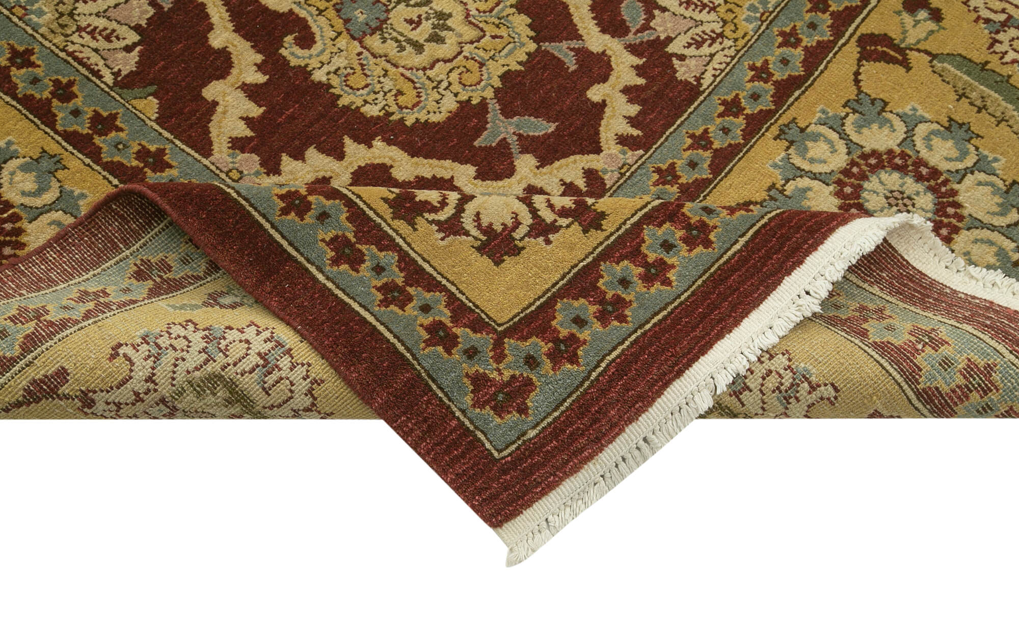 Handmade Wool Area Rug - Tebriz Classic Red Turkish Cotton Carpet 9'11" x 12'8"