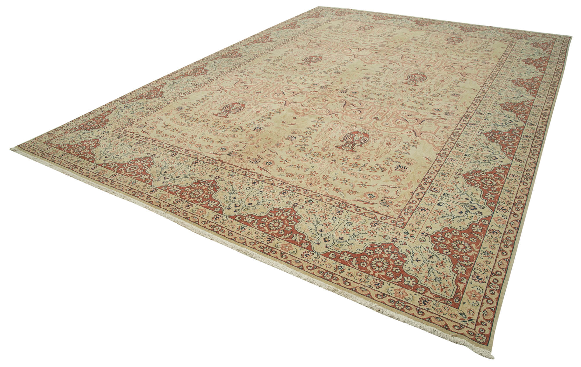 Handmade Wool Area Rug – Vintage Turkish Carpet Beige Wool Carpet 10'3''x13'10''