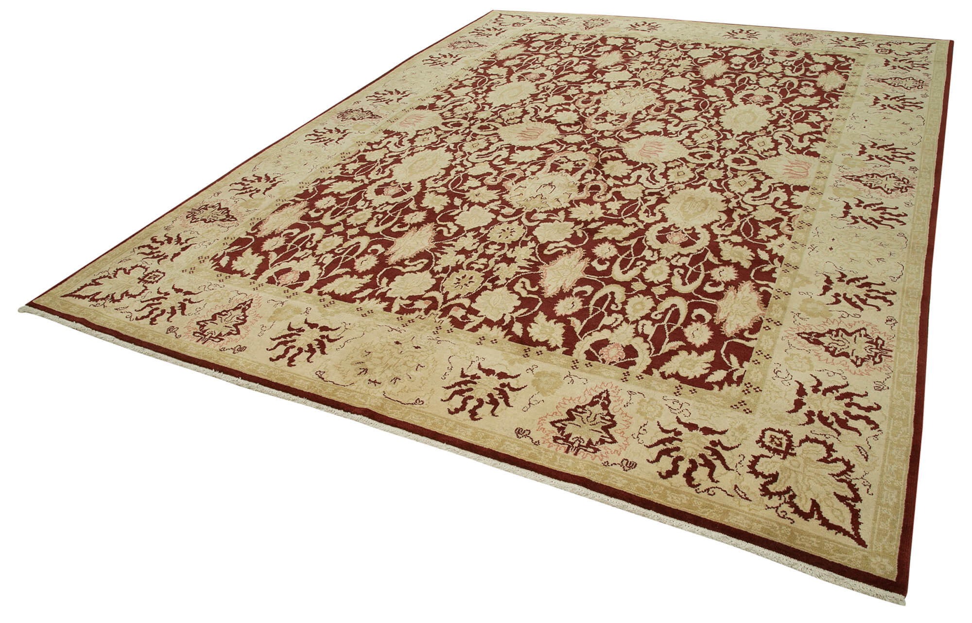 Handmade Wool Area Rug - Classic Beige Vintage Turkish Rug 9'2'' x 11'11''