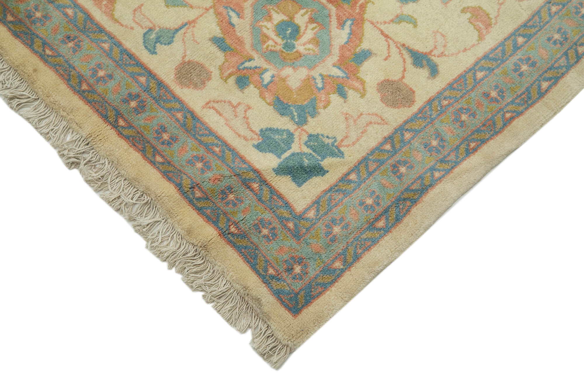 Handmade Wool Area Rug - Tebriz Classic Beige Cotton Wool Rug 10'8''x13'9''