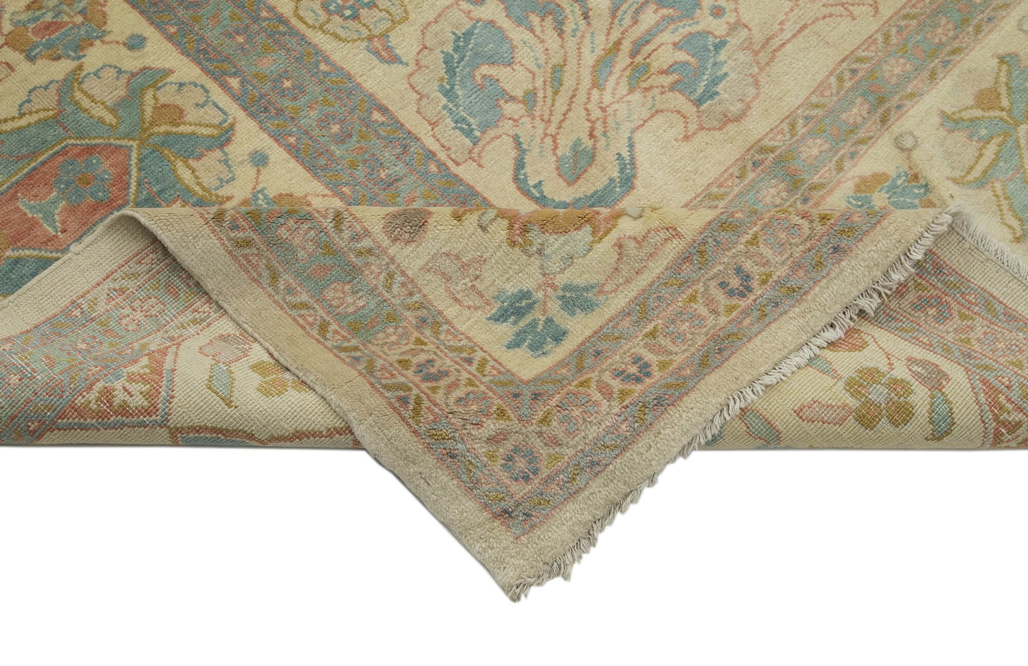 Handmade Wool Area Rug - Tebriz Classic Beige Cotton Wool Rug 10'8''x13'9''