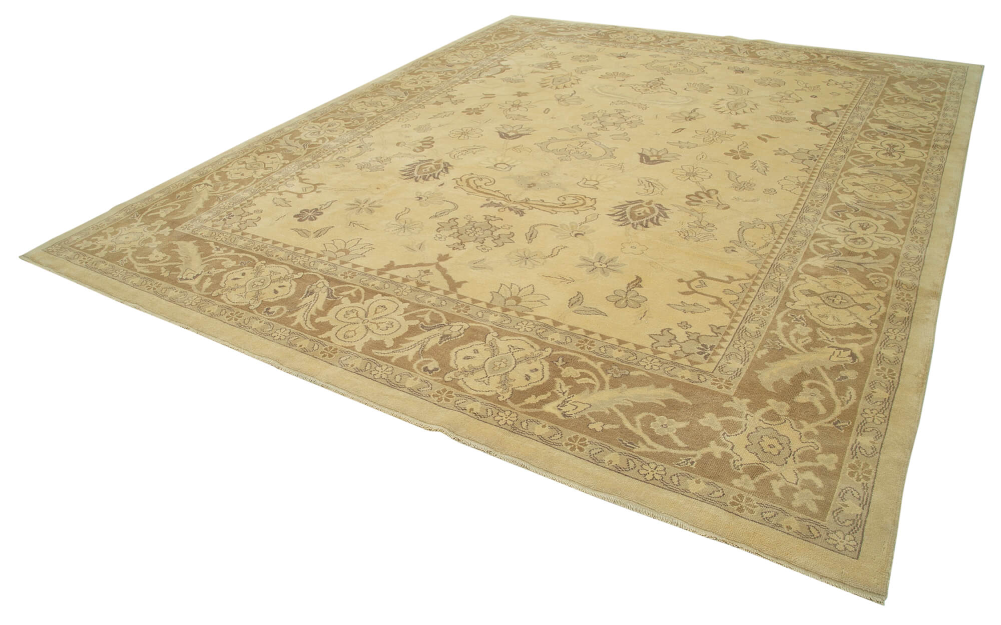 Handmade Wool Area Rug – Tebriz Classic Beige Cotton Wool Rug 10'2''x12'6''