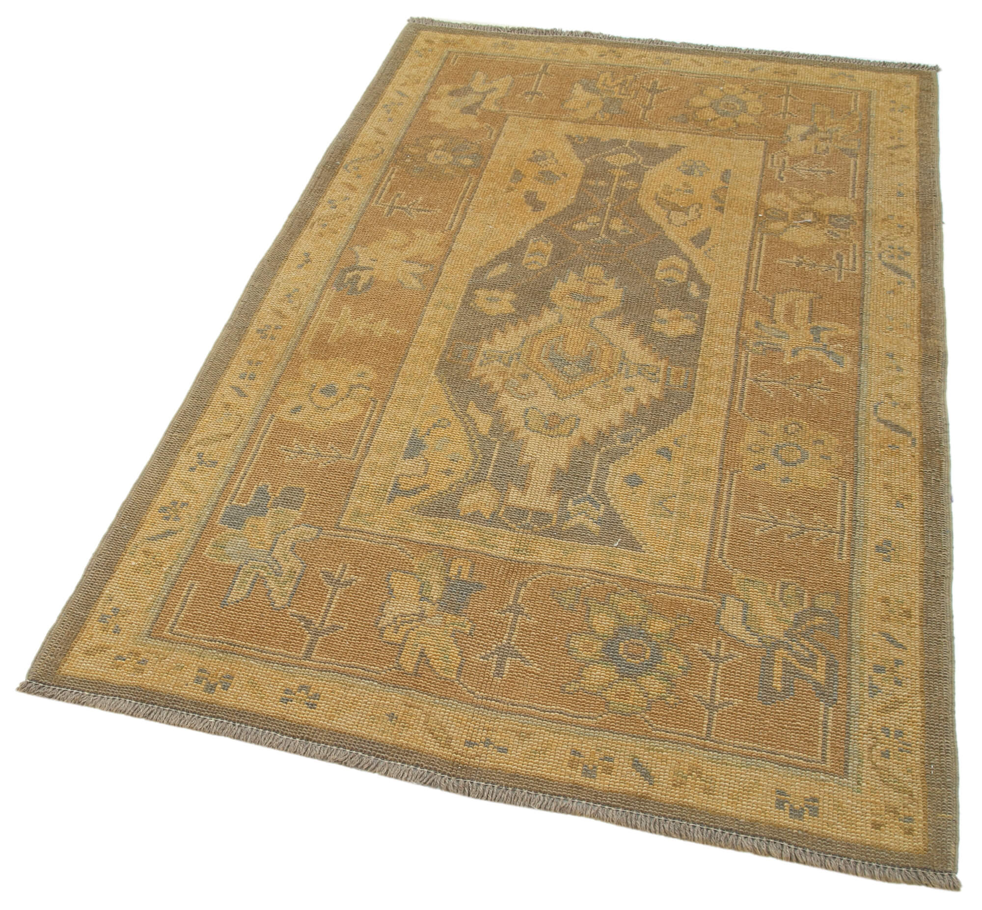 Tebriz Orange Classic Cotton Wool Handmade Area Rug 3'7'' x 5'9''