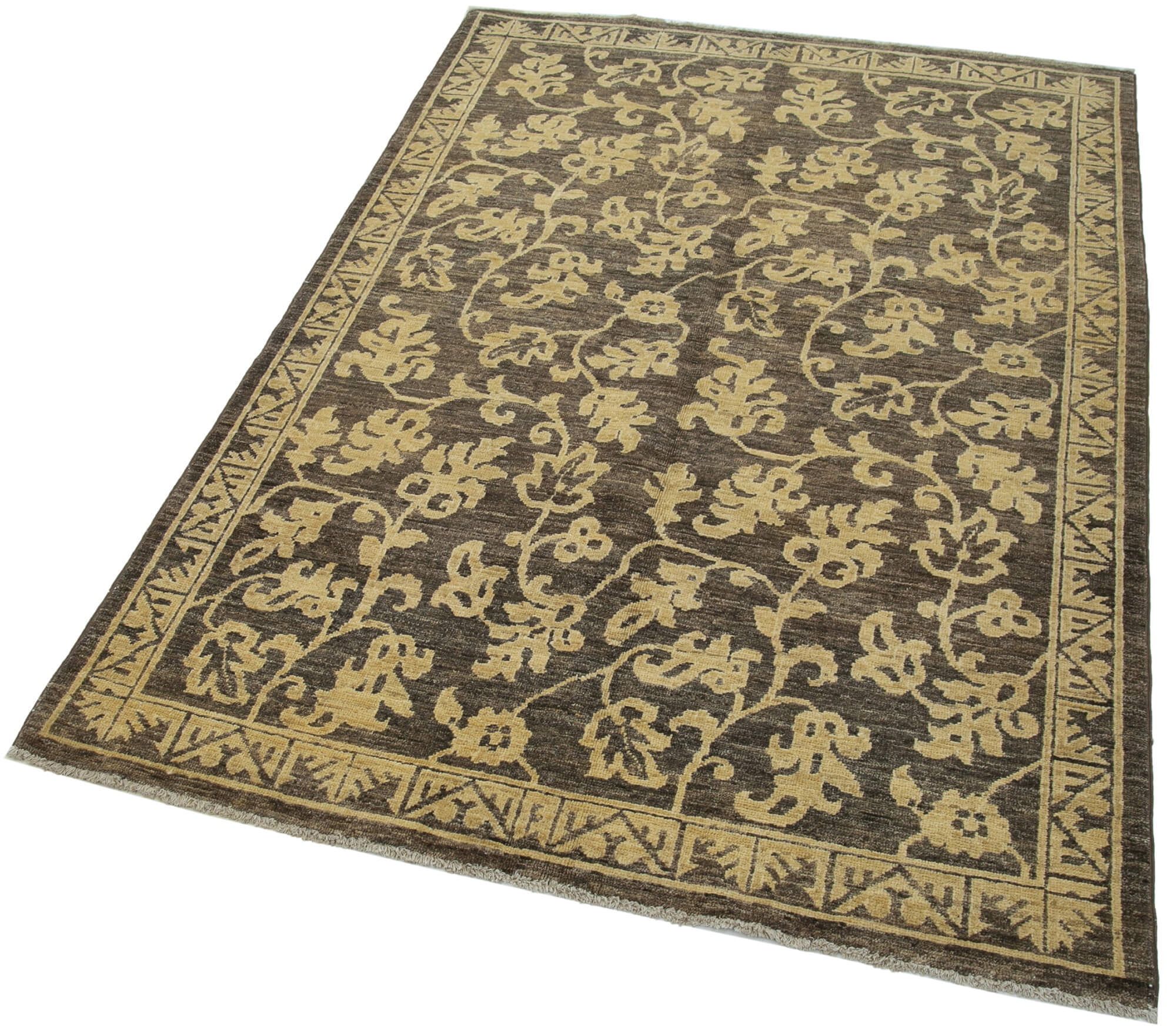 Handmade Wool Area Rug – Tebriz Brown Classic Cotton Wool Rug 4'0"x5'11"