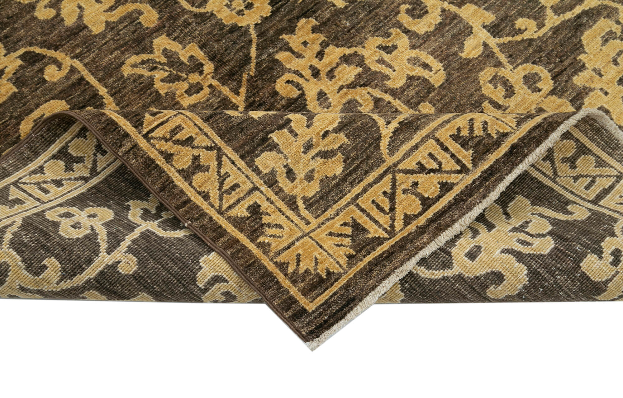 Handmade Wool Area Rug – Tebriz Brown Classic Cotton Wool Rug 4'0"x5'11"