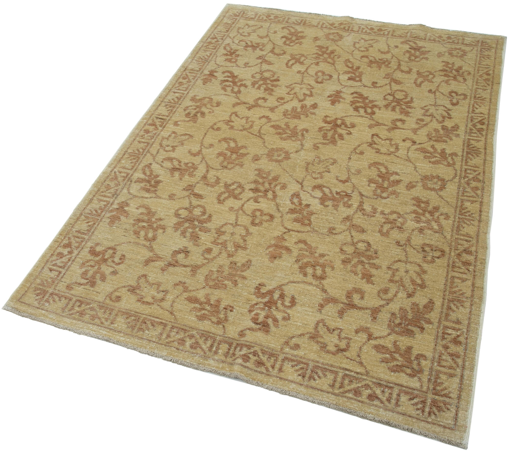 Handmade Wool Area Rug – Tebriz Yellow Classic Cotton Wool Carpet 3'9''x5'11''