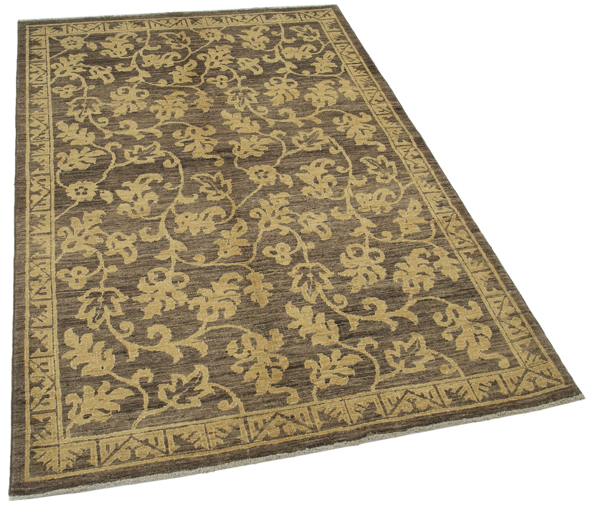 Handmade Wool Area Rug - Classic Brown Cotton Wool Rug 4'x5'11'' for Living Room