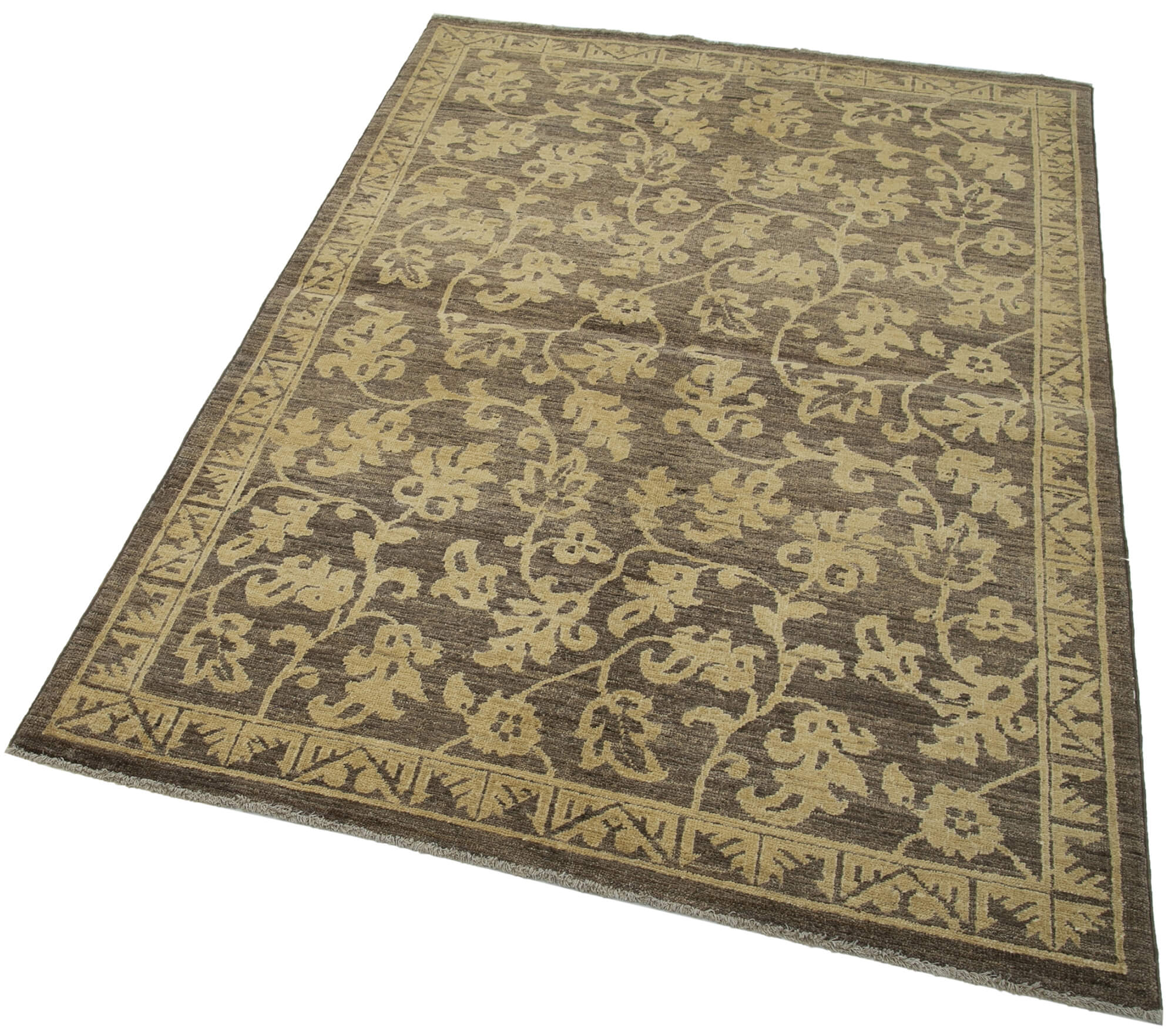 Handmade Wool Area Rug - Classic Brown Cotton Wool Rug 4'x5'11'' for Living Room