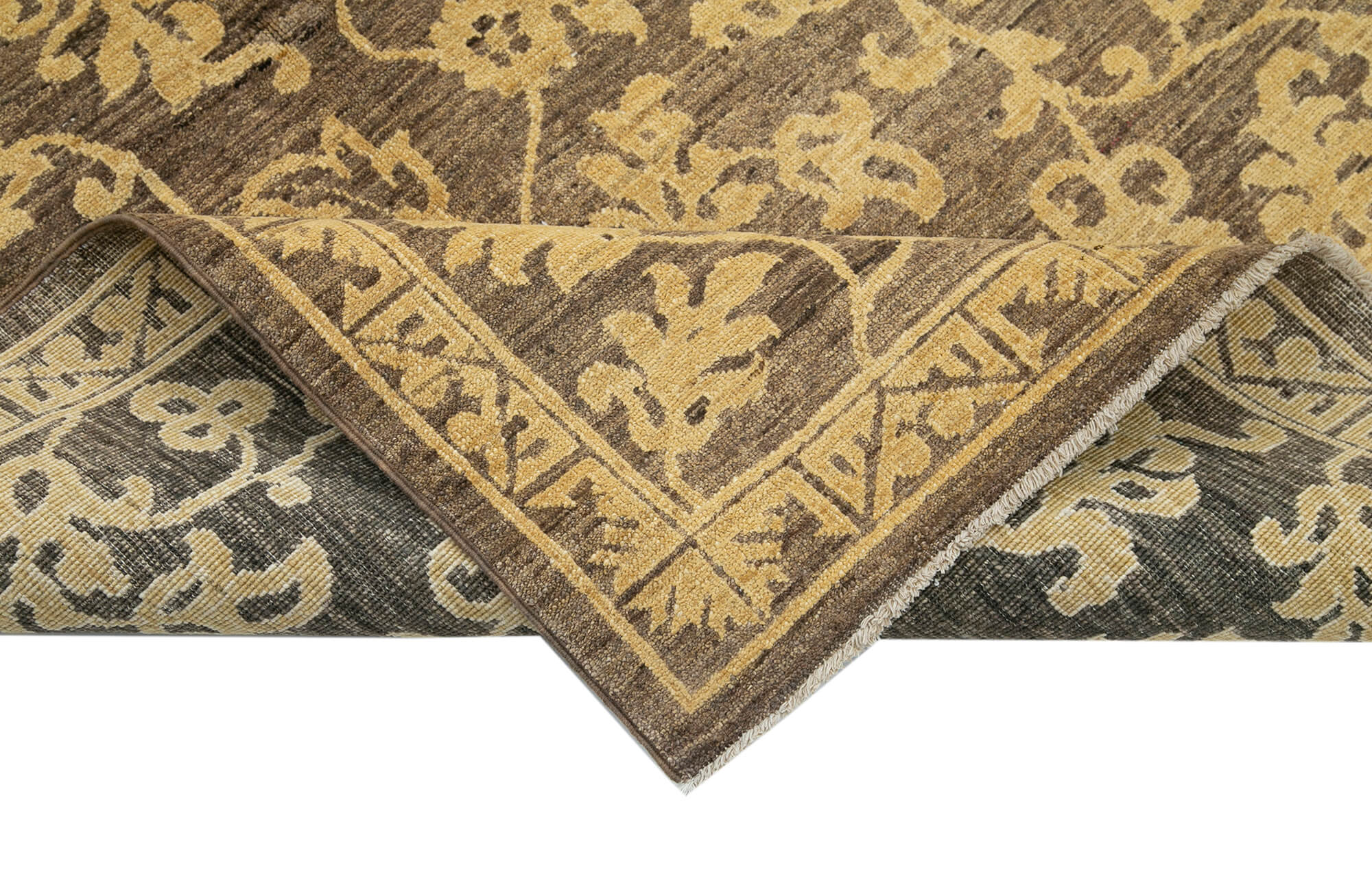 Handmade Wool Area Rug - Classic Brown Cotton Wool Rug 4'x5'11'' for Living Room