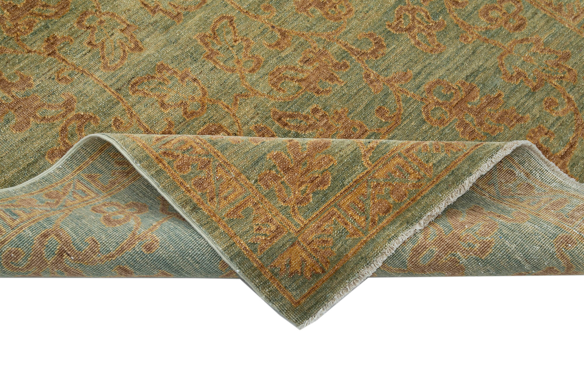Handmade Wool Area Rug – Tebriz Classic Green Cotton Wool Rug 3'11''x5'11''