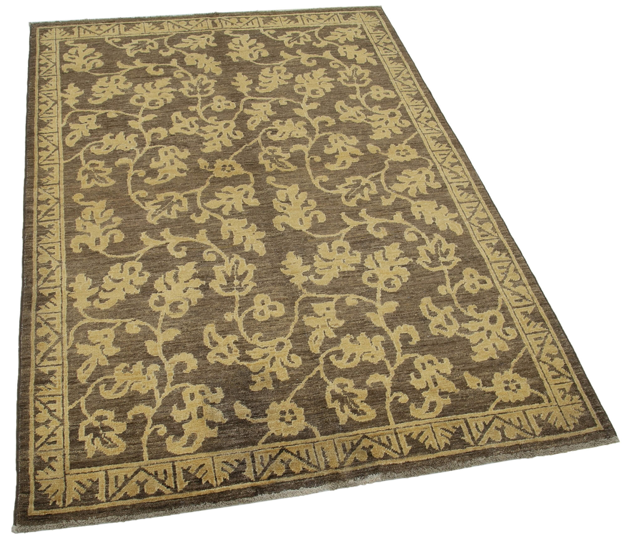 Handmade Wool Area Rug - Tebriz Brown Classic Cotton Wool Rug 3'11''x5'10''